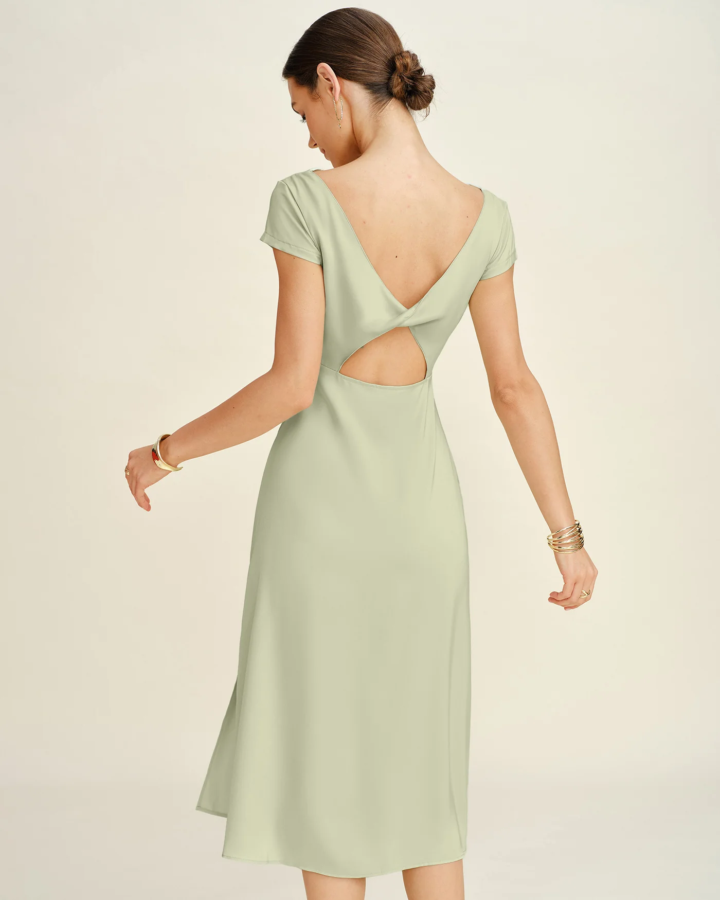 Green Boat Neck Tunic Midi Dress - Image 3