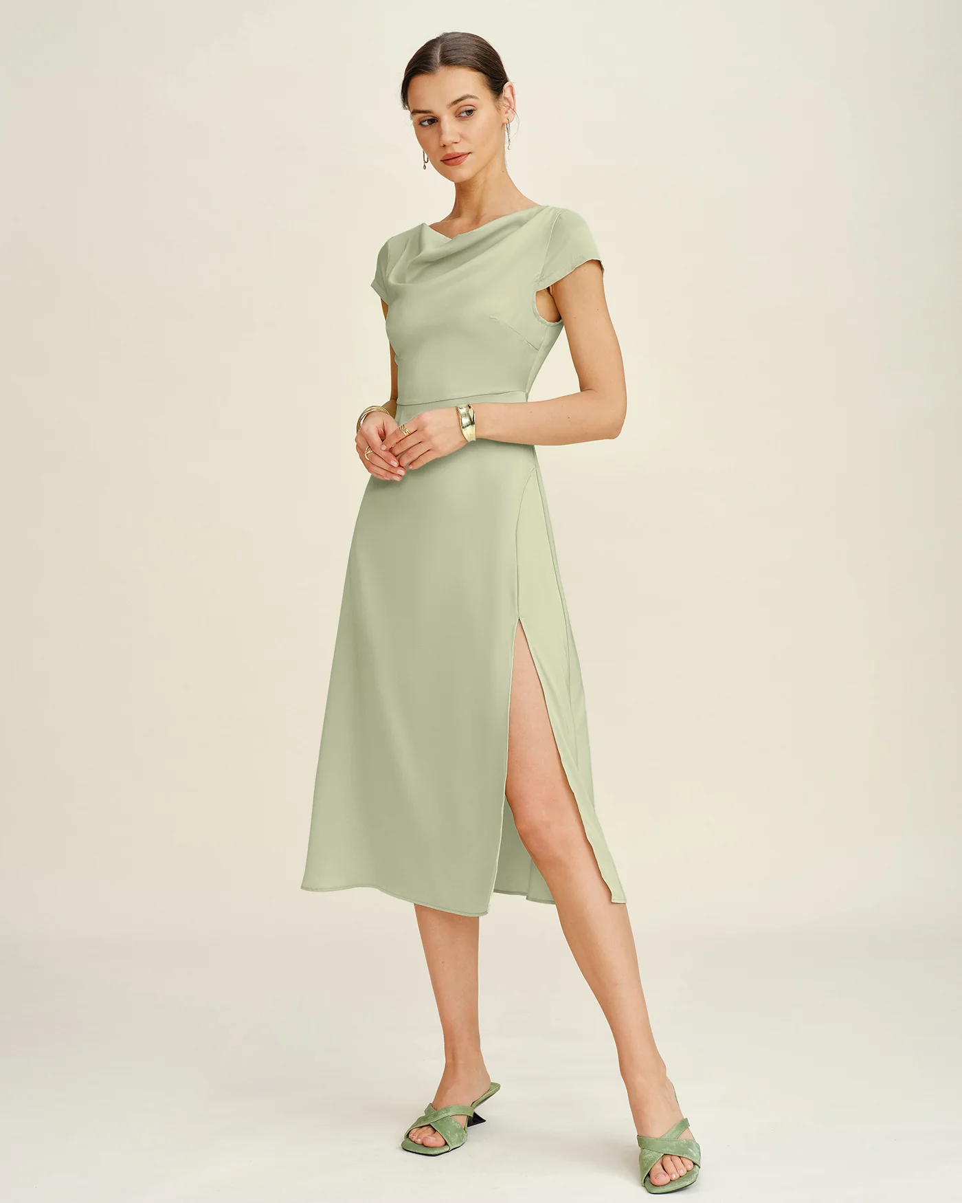 Green Boat Neck Tunic Midi Dress - Image 4