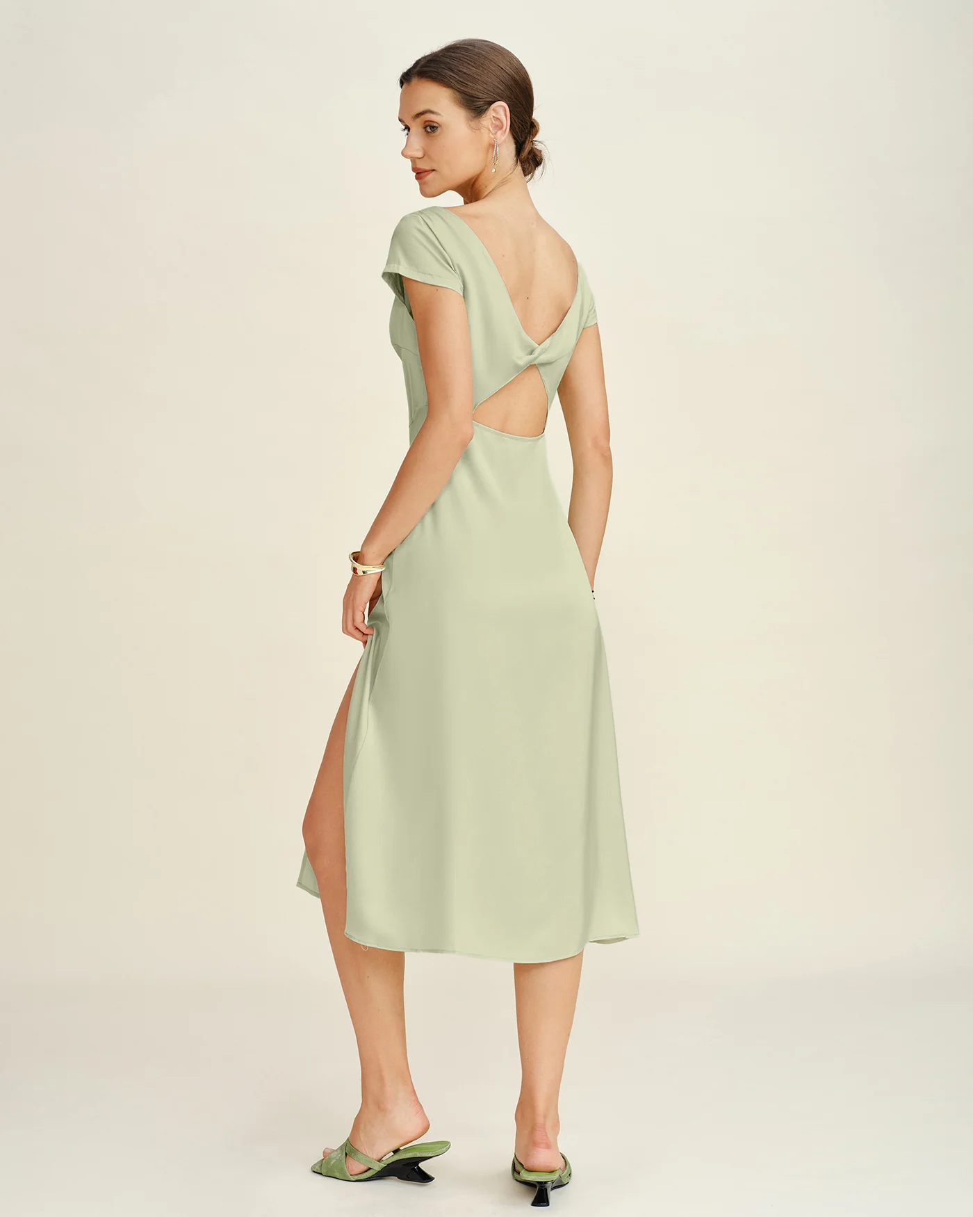 Green Boat Neck Tunic Midi Dress - Image 5