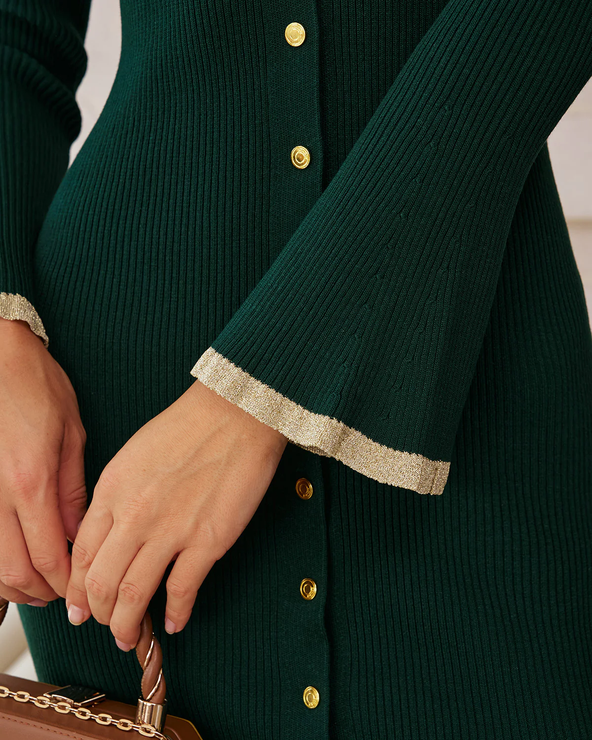 Green Bodycon Button Sweater Dress - Image 2