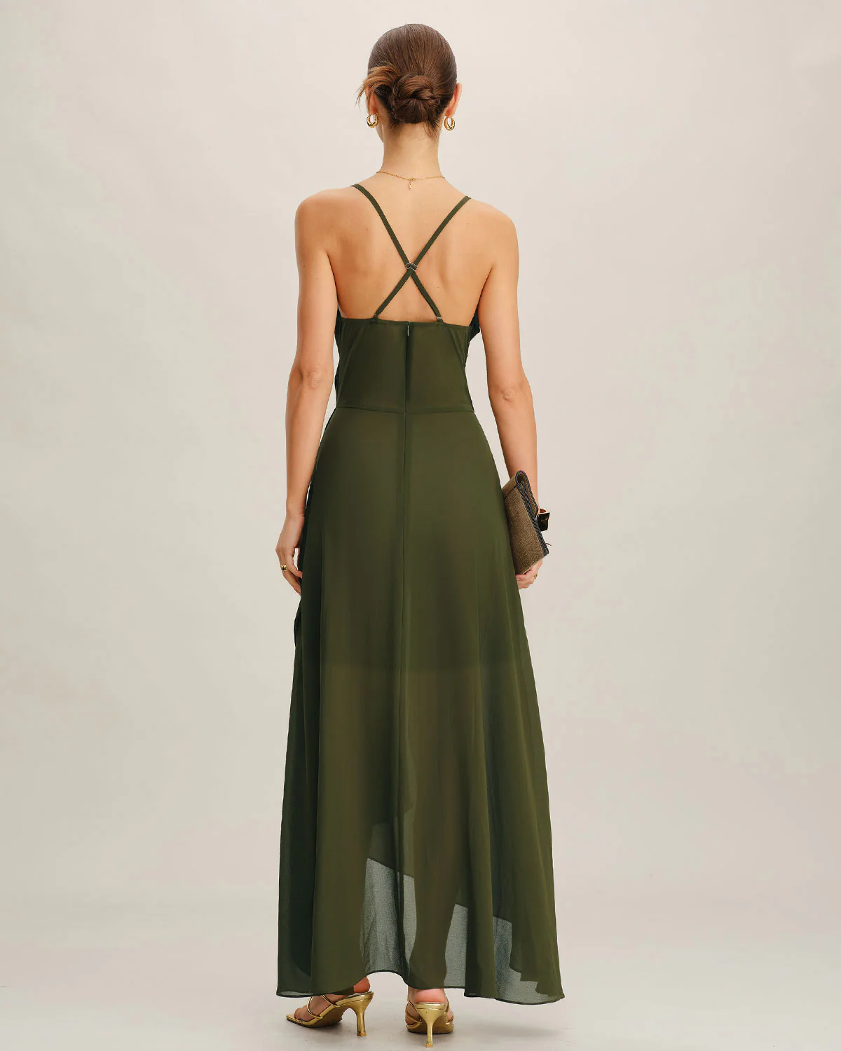Green Chiffon A-Line Slip Maxi Dress - Image 3
