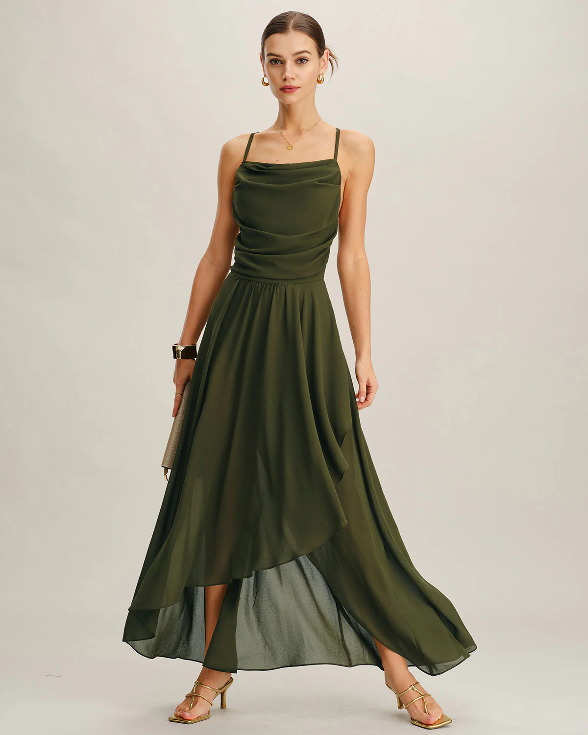 Green Chiffon A-Line Slip Maxi Dress - Image 4