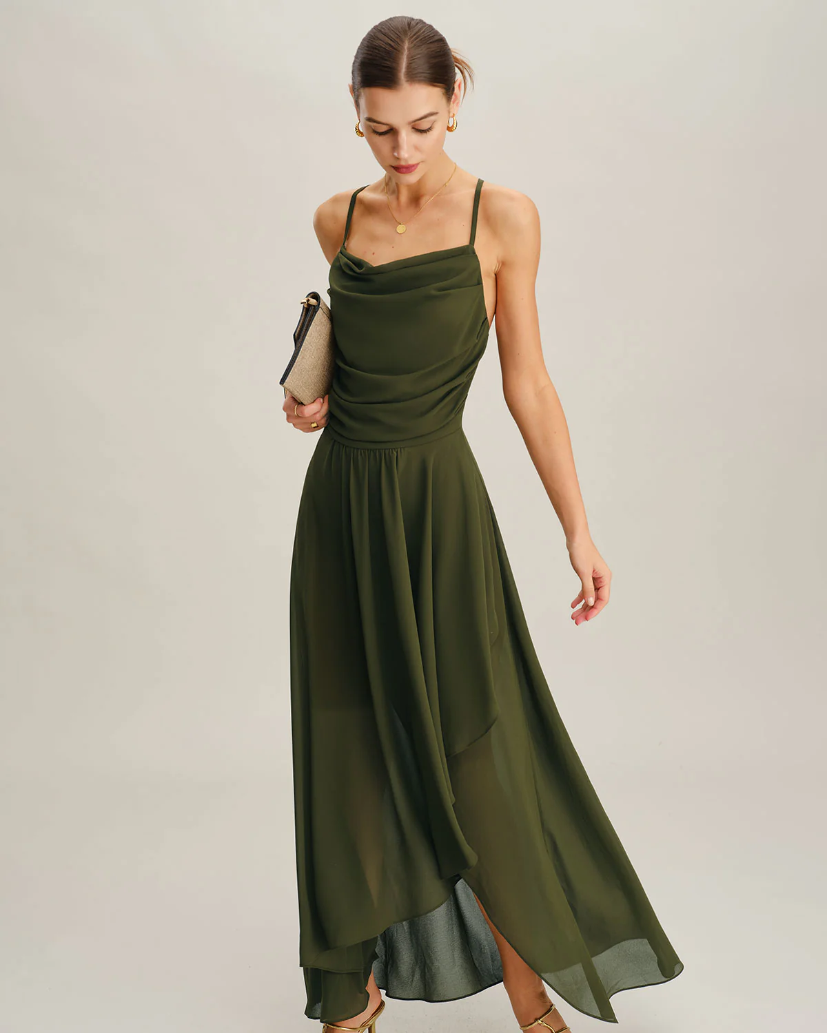 Green Chiffon A-Line Slip Maxi Dress - Image 5