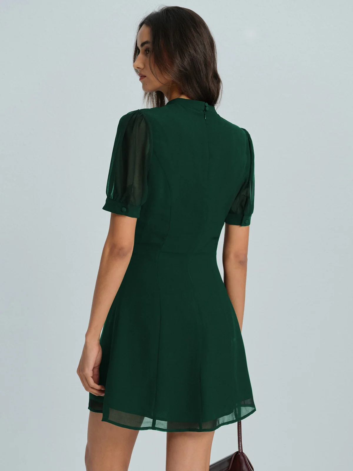 Green Chiffon Mock Neck Mini Dress - Image 4