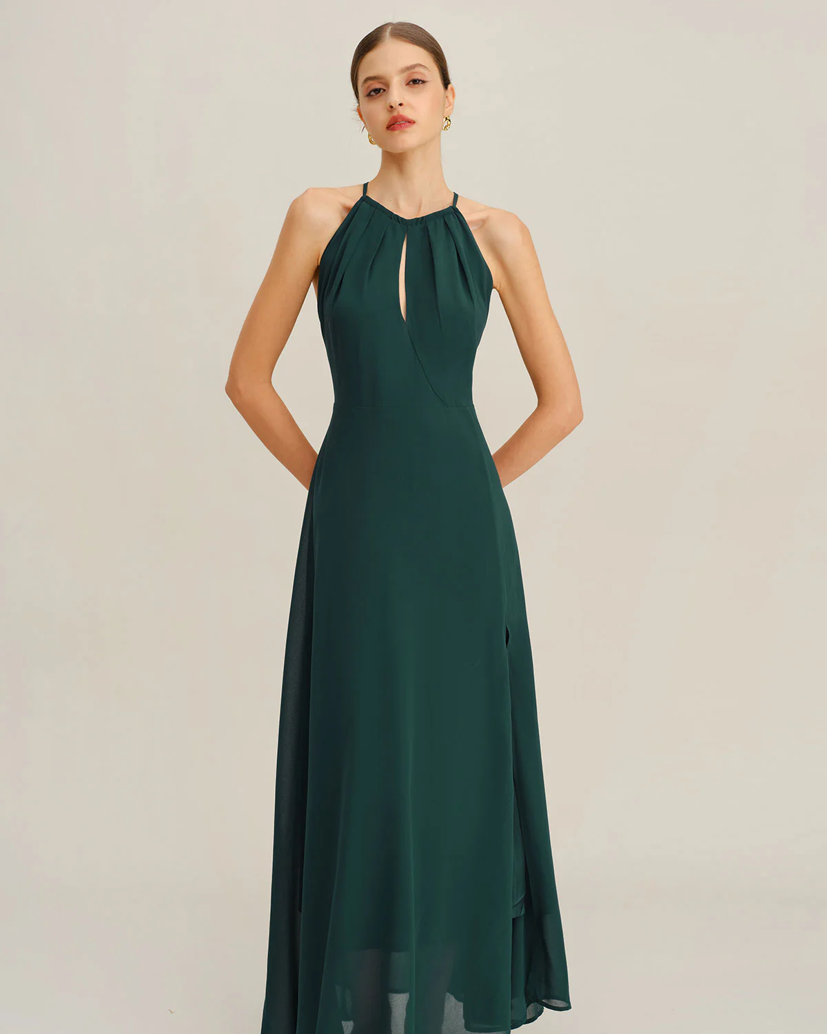 Green Chiffon Slit Maxi Dress - Image 3