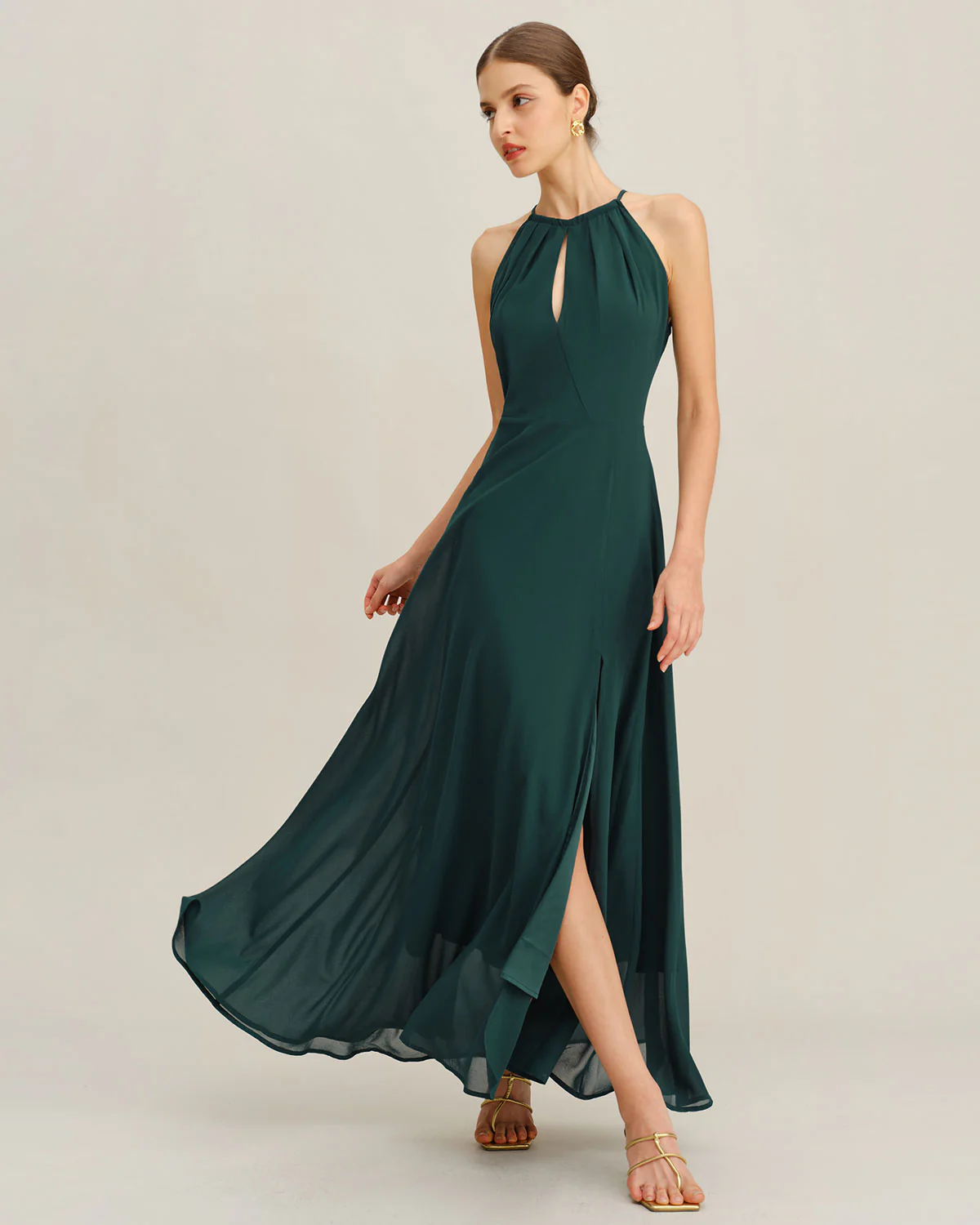 Green Chiffon Slit Maxi Dress - Image 4