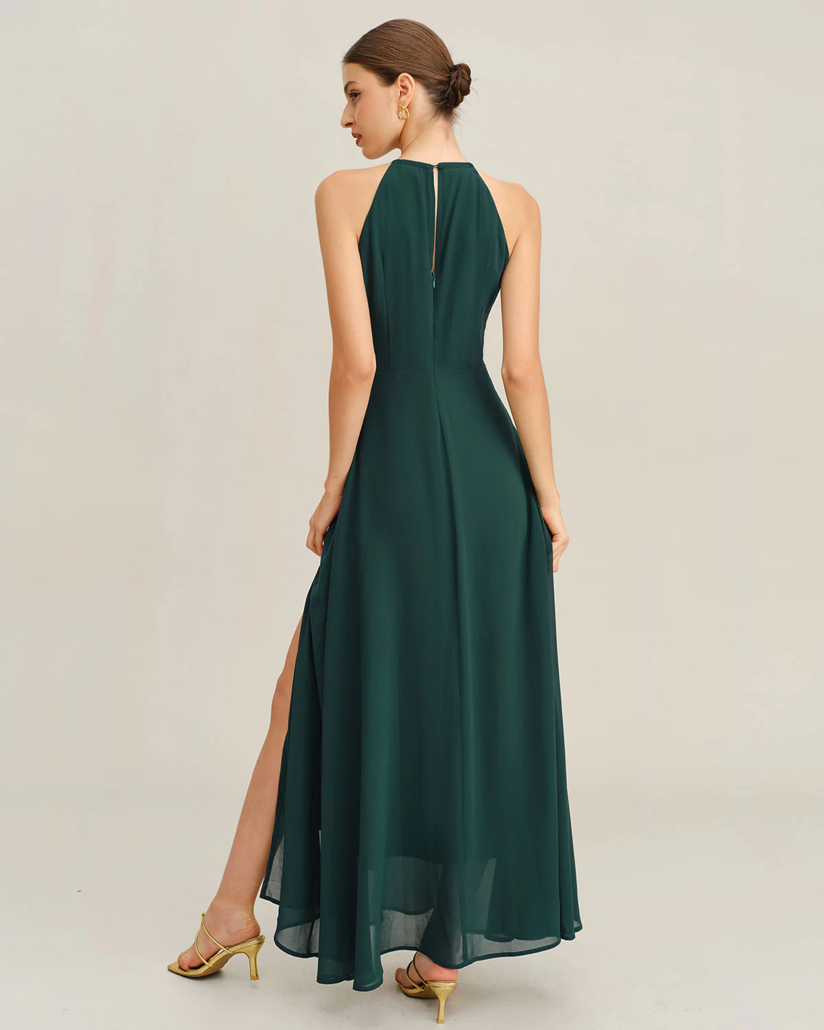 Green Chiffon Slit Maxi Dress - Image 5