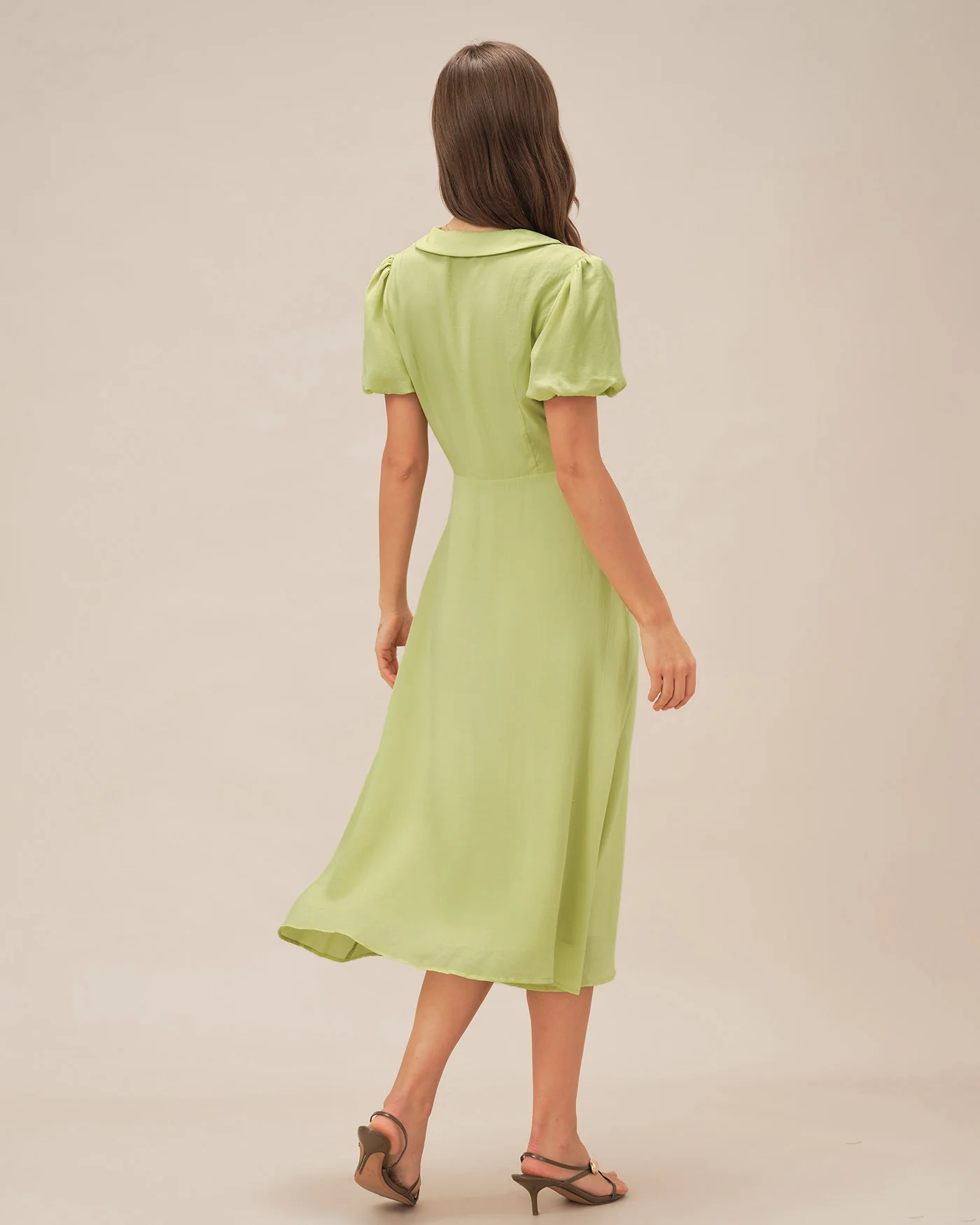 Green Collar Button Midi Dress - Image 10