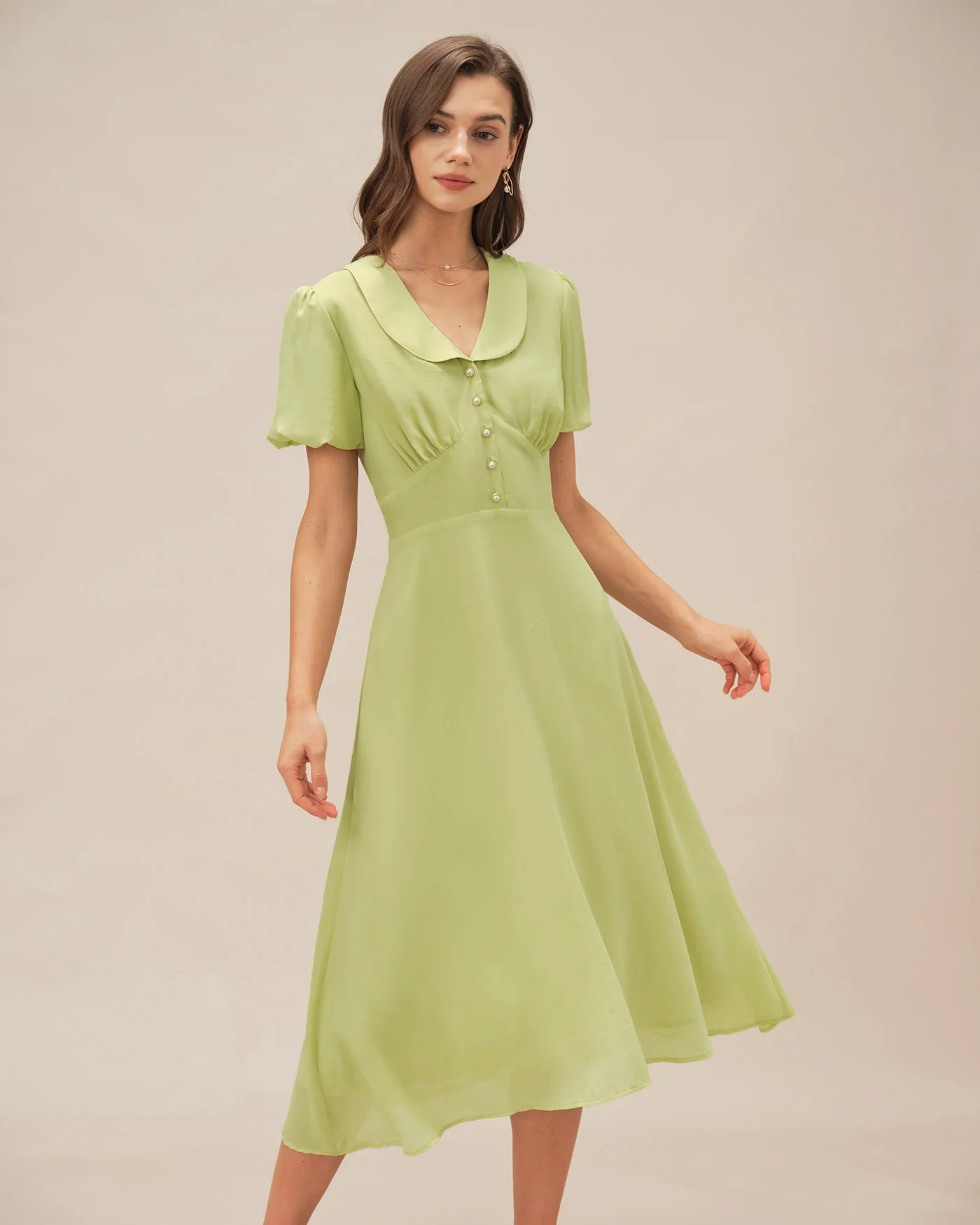Green Collar Button Midi Dress - Image 5