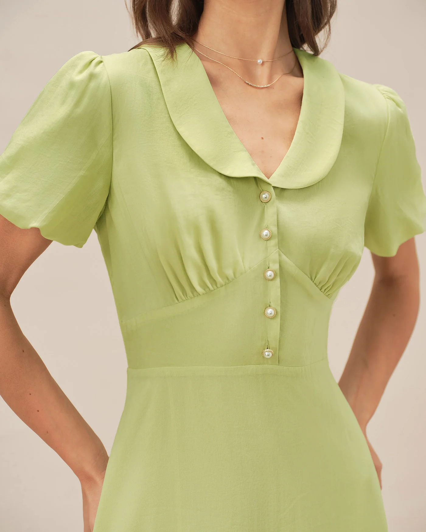 Green Collar Button Midi Dress - Image 6