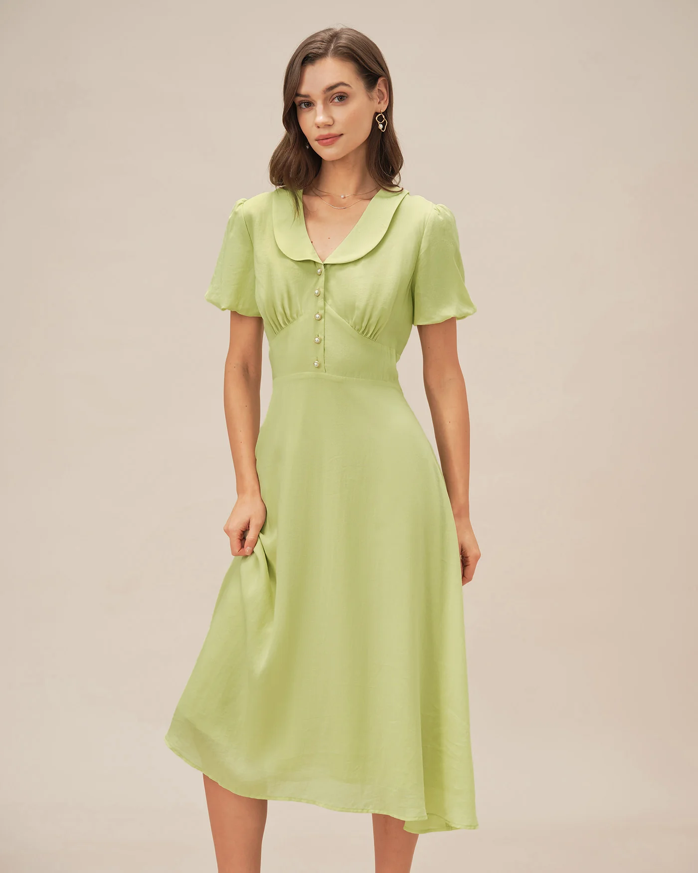 Green Collar Button Midi Dress - Image 7