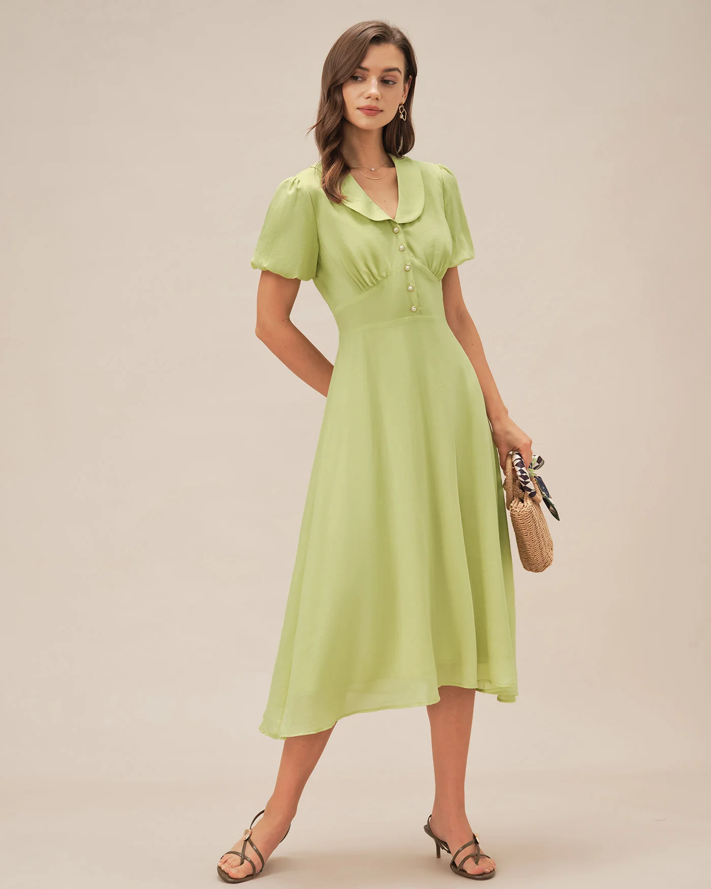 Green Collar Button Midi Dress - Image 8