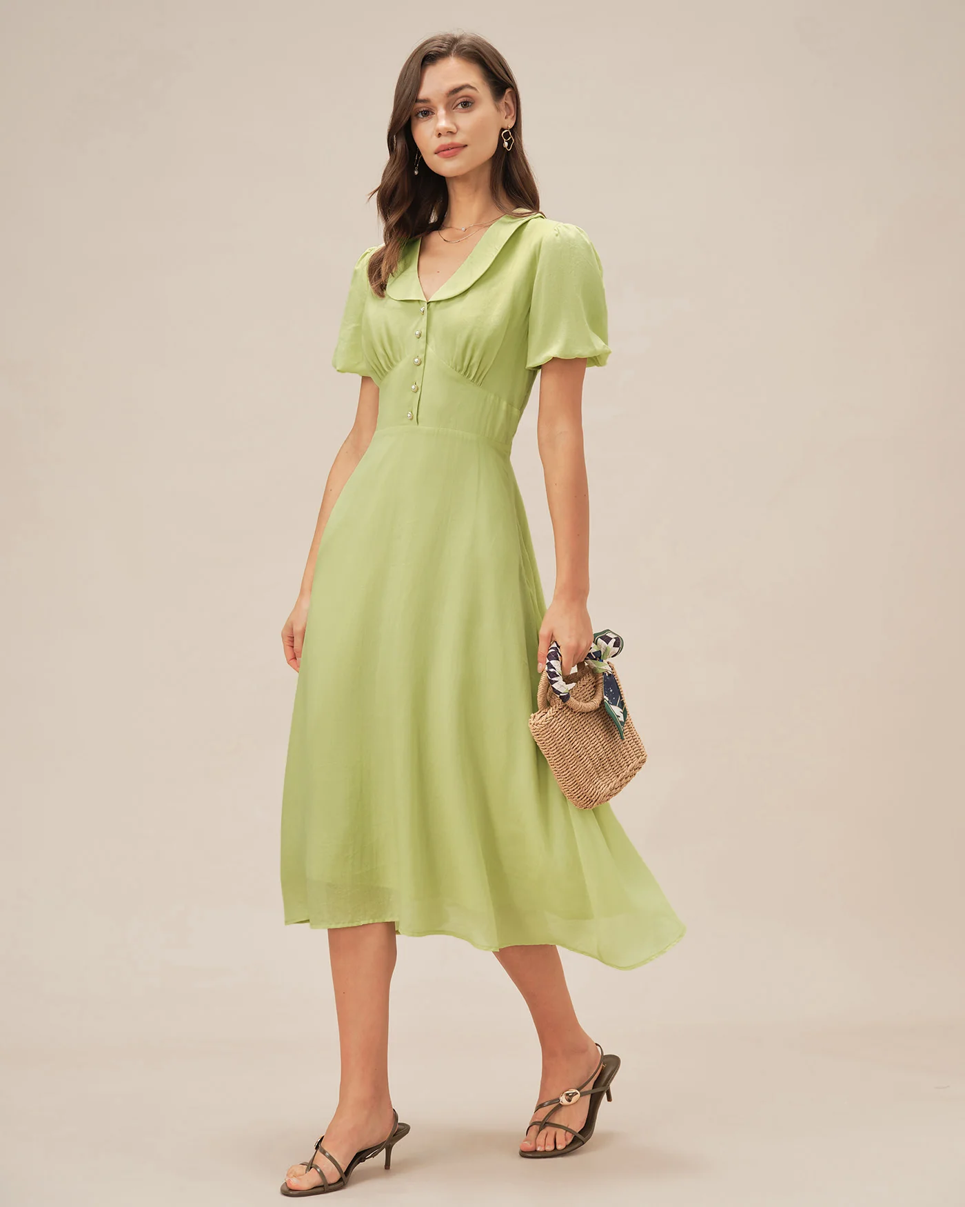 Green Collar Button Midi Dress - Image 9