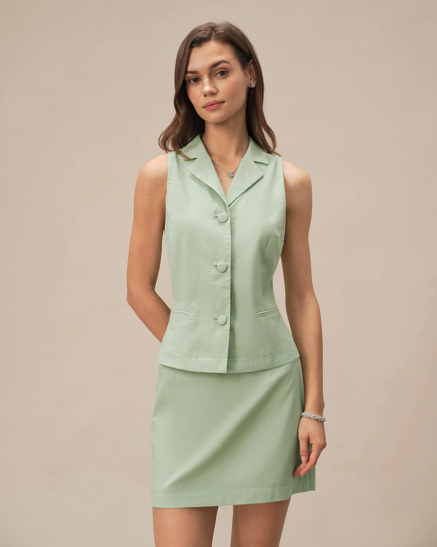 Green Collar Single Breasted Vest - Image 8