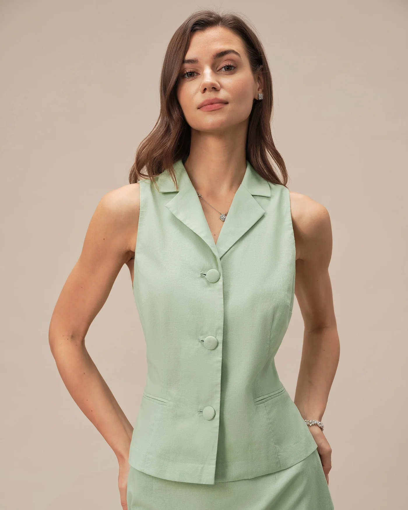 Green Collar Single Breasted Vest - Image 9