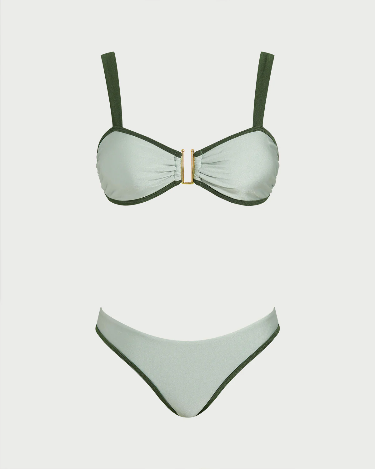Green Contrasting Bandeau Bikini Set - Image 3