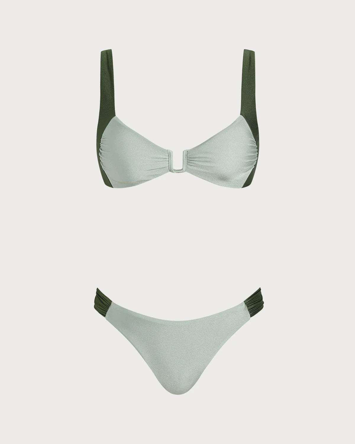 Green  Contrasting Bralette Bikini Sets - Image 2