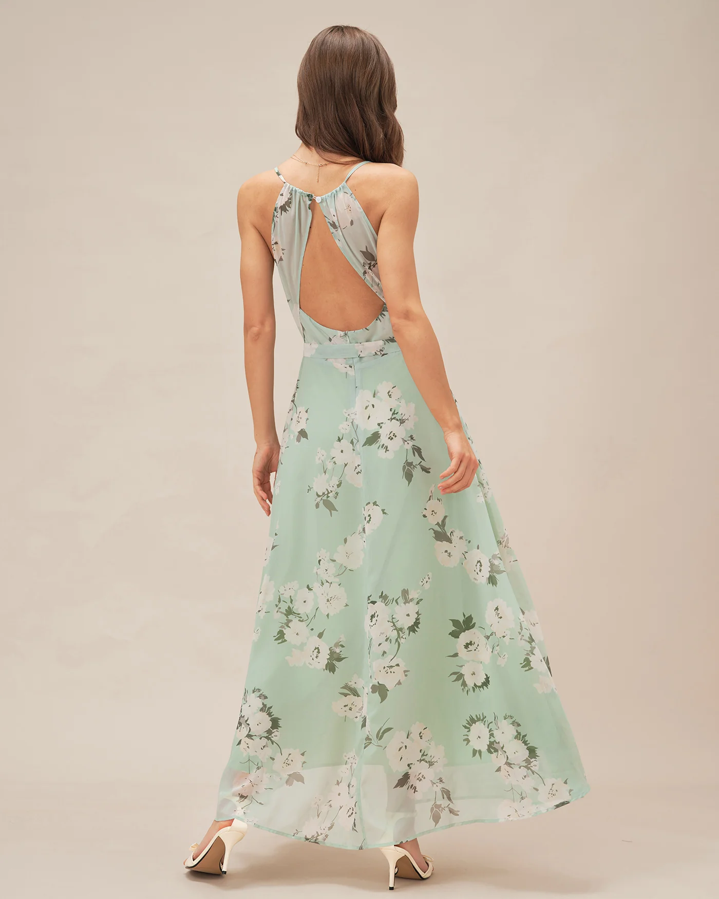 Green Cowl Neck Floral Maxi Dress - Image 3