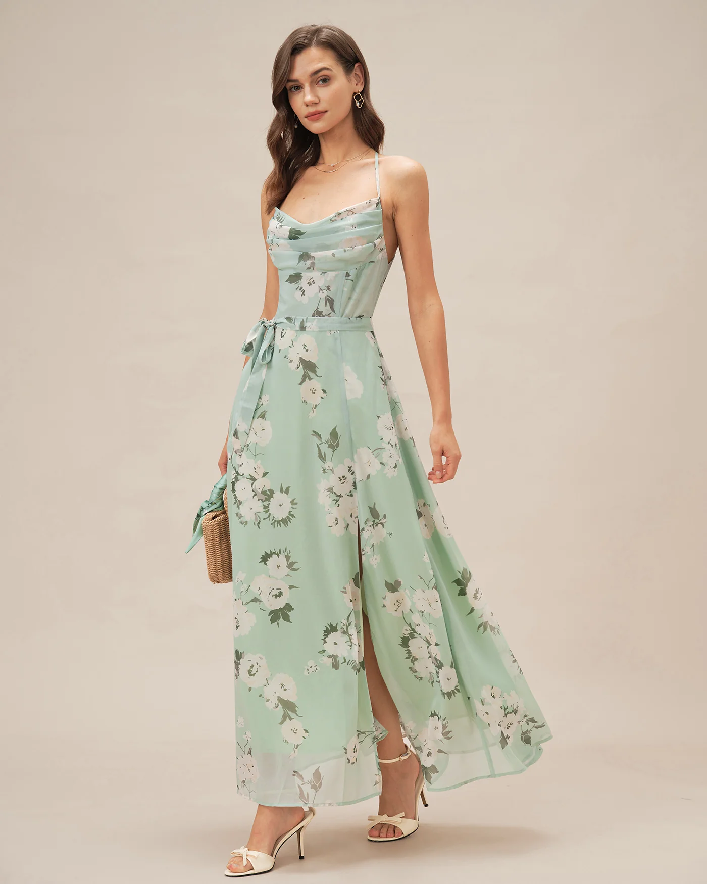 Green Cowl Neck Floral Maxi Dress - Image 6