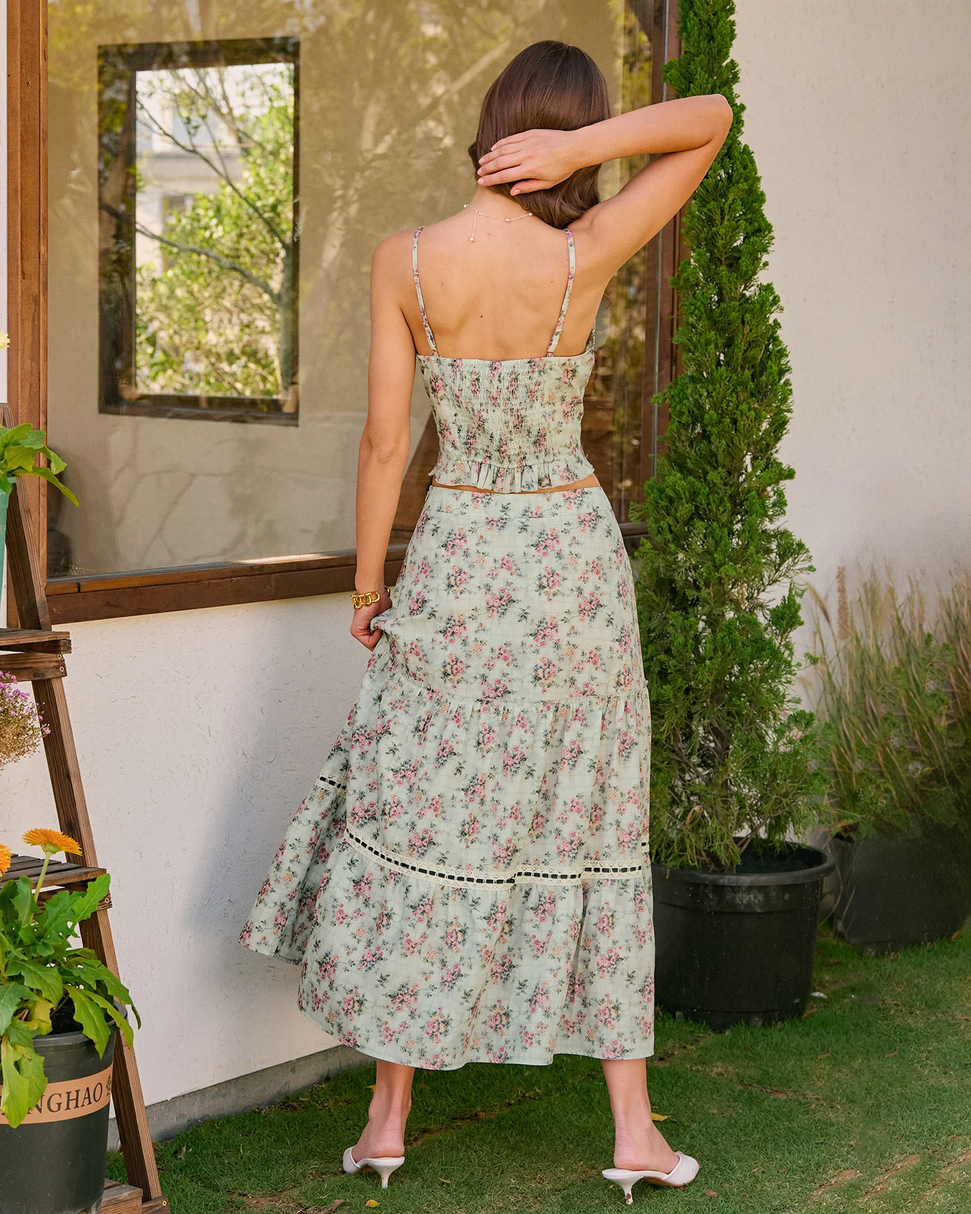 Green Floral A-Line Midi Skirt - Image 5