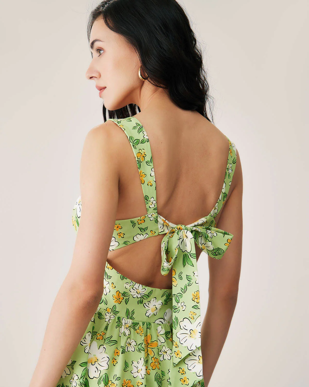 Green Floral Backless Maxi Dress - Image 3