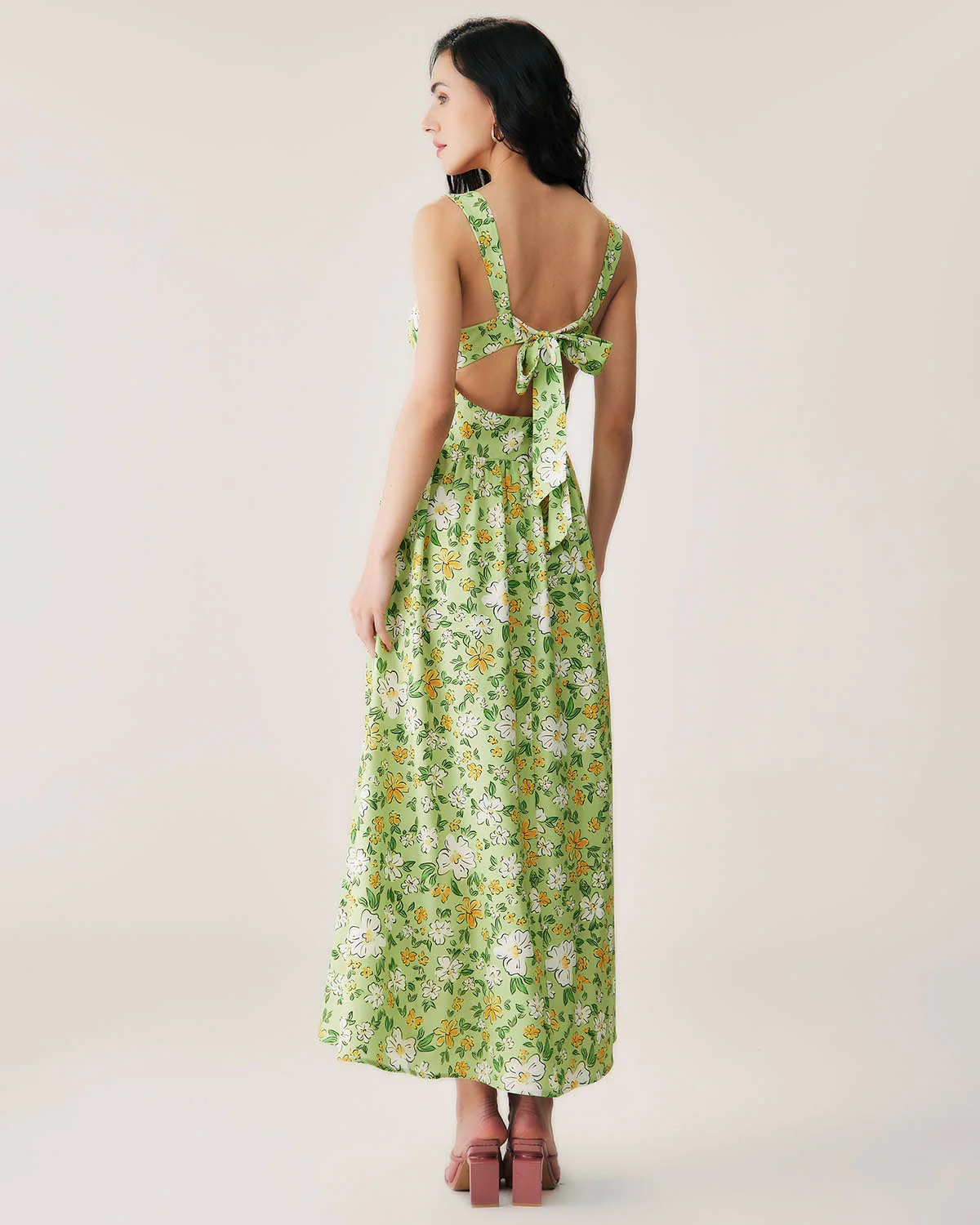 Green Floral Backless Maxi Dress - Image 5