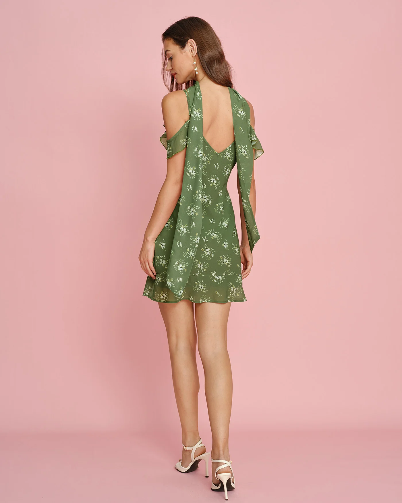 Green Floral Chiffon Slip Mini Dress - Image 4