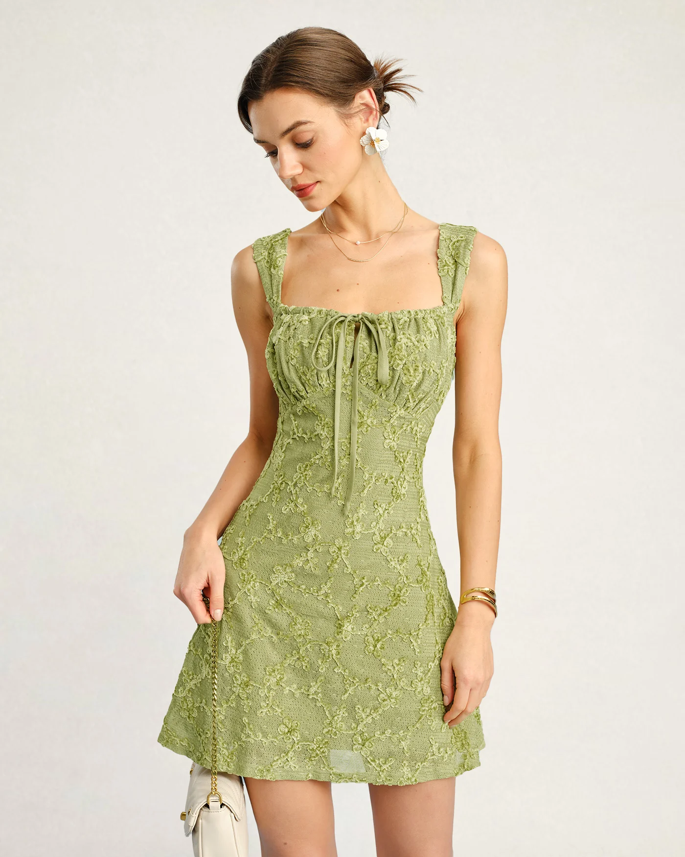 Green Floral Mesh Mini Dress - Image 5