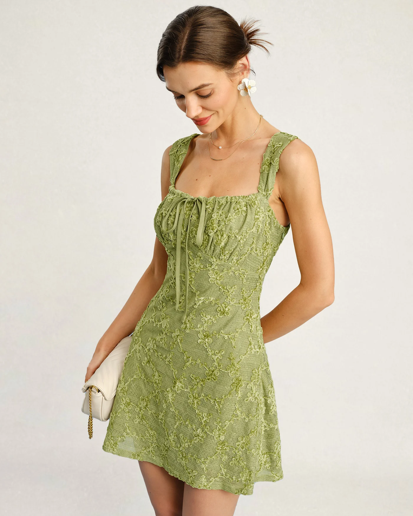 Green Floral Mesh Mini Dress - Image 6