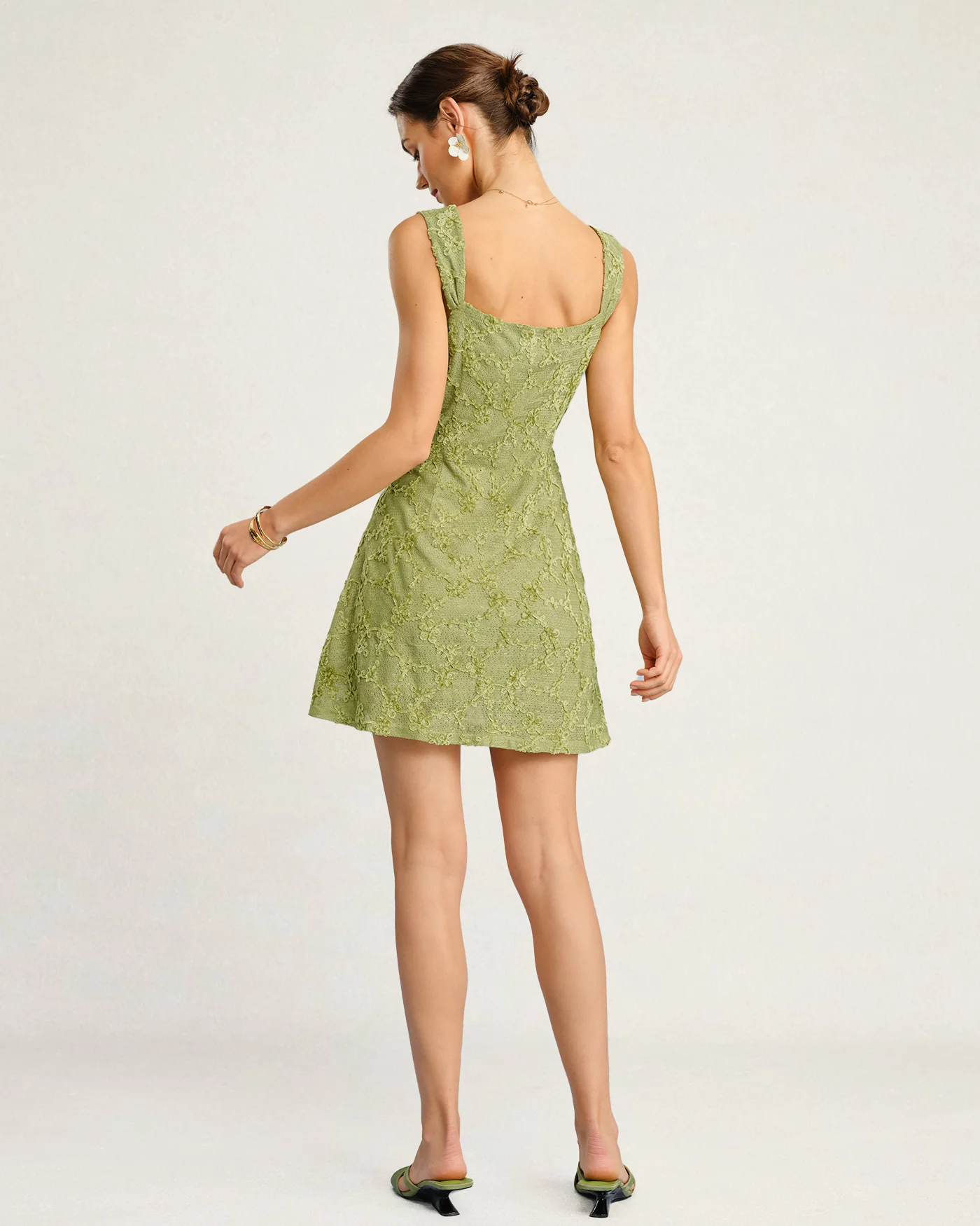 Green Floral Mesh Mini Dress - Image 7