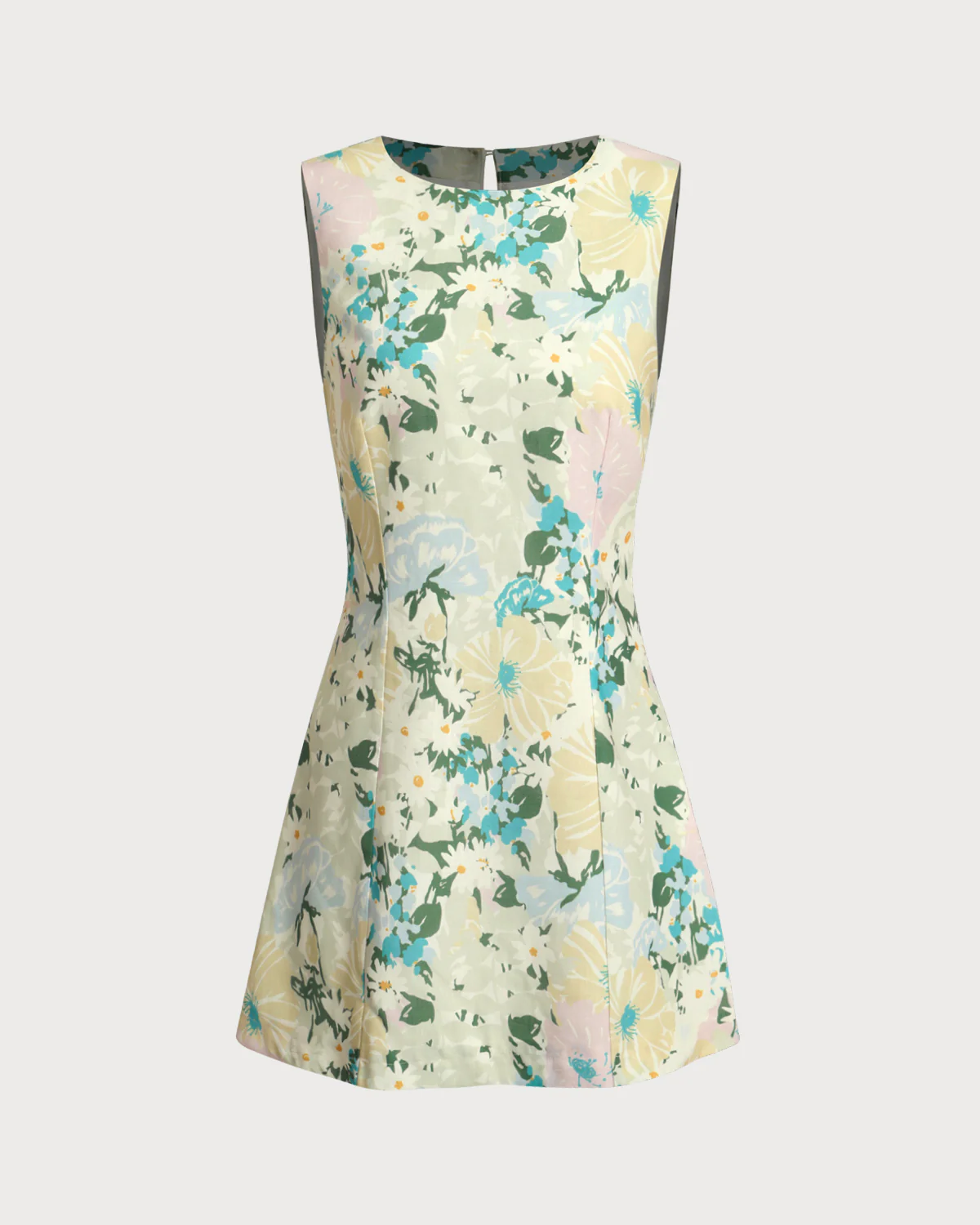 Green Floral Plant Sleeveless Mini Dress - Image 6
