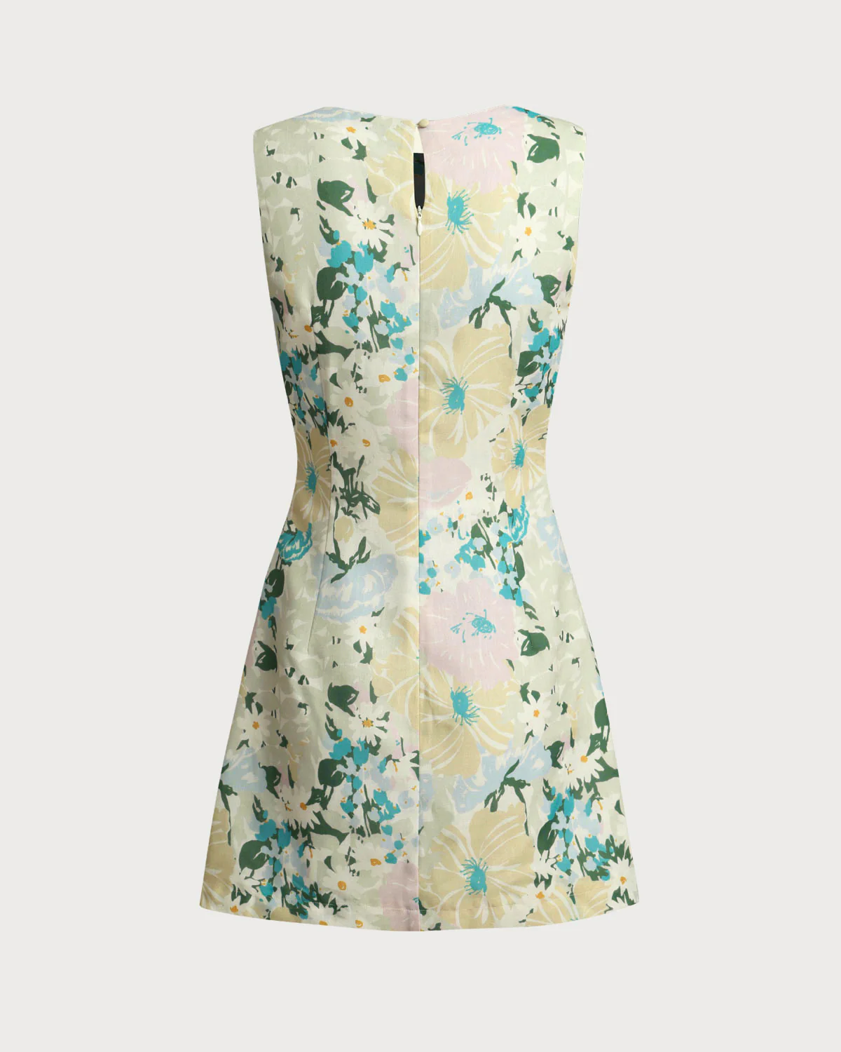 Green Floral Plant Sleeveless Mini Dress - Image 7