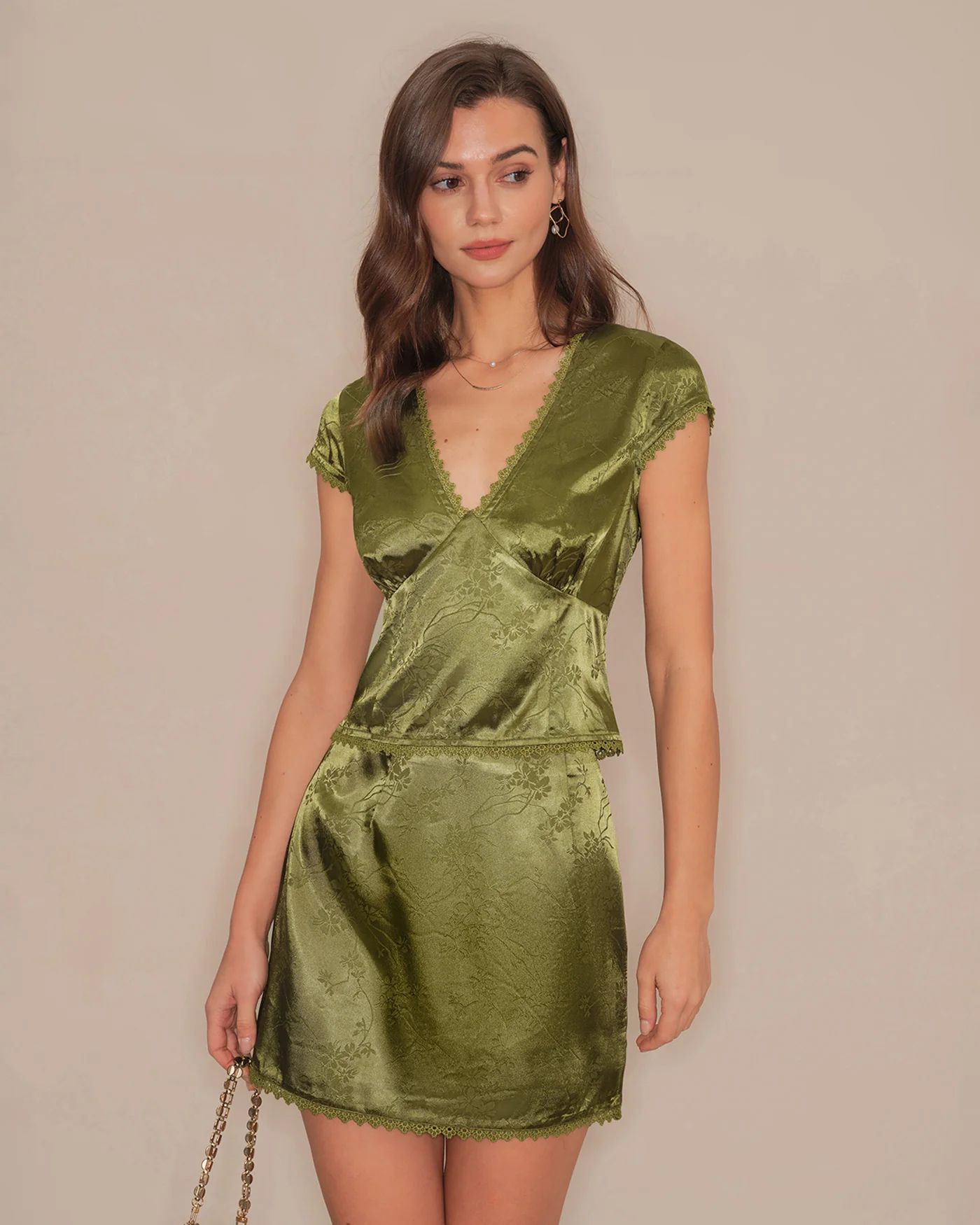 Green Floral Satin Mini Skirt - Image 4