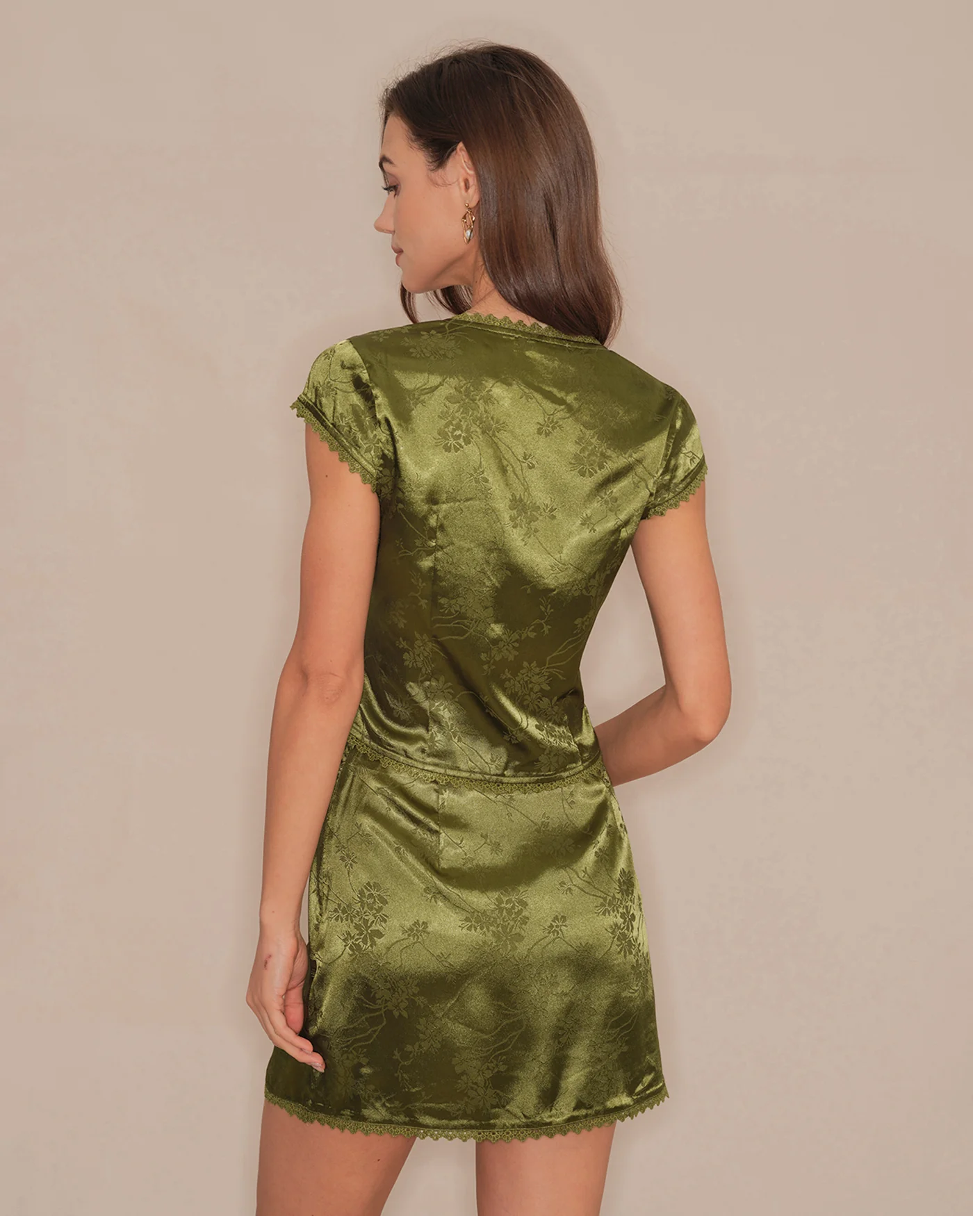 Green Floral Satin Mini Skirt - Image 5