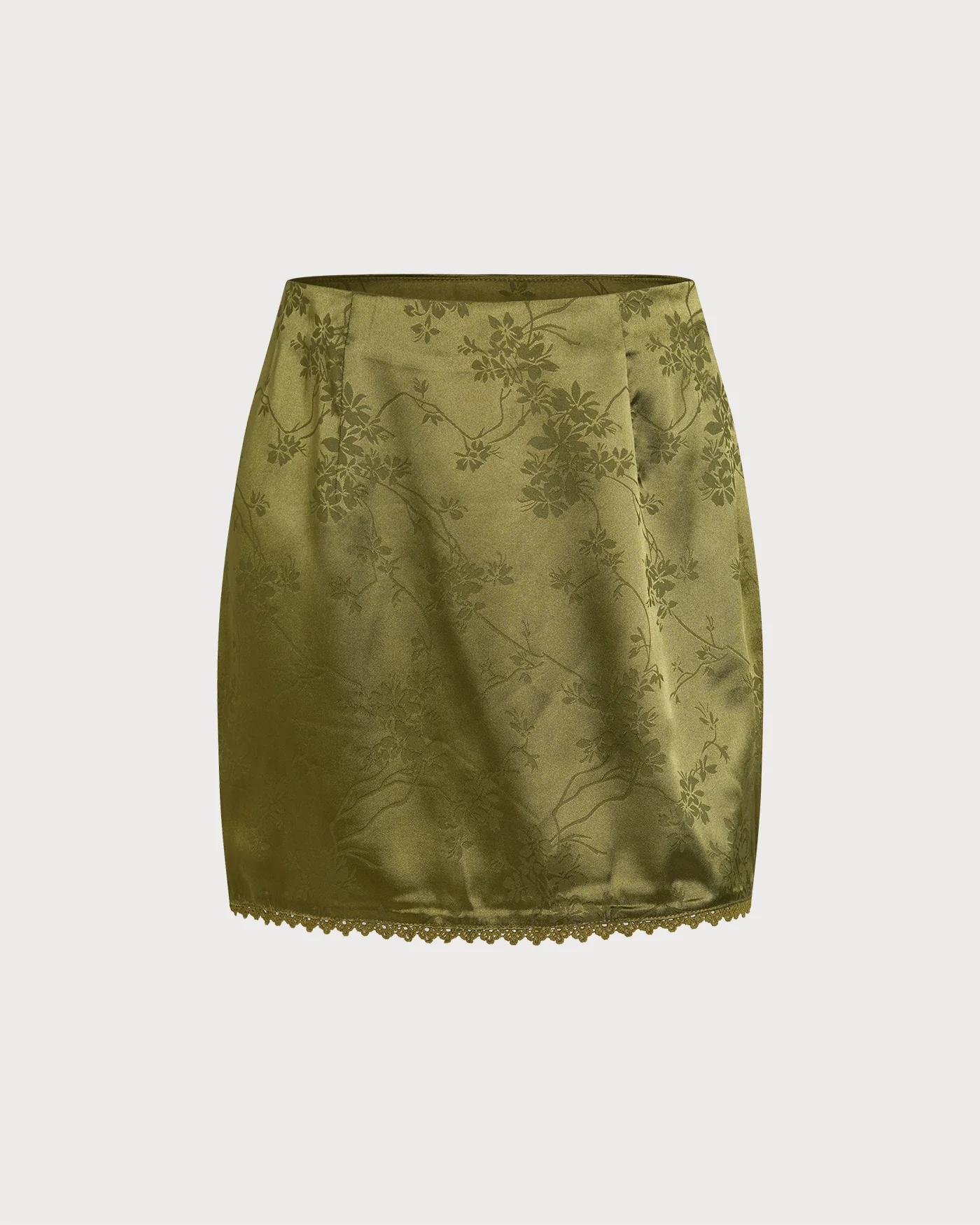 Green Floral Satin Mini Skirt - Image 7
