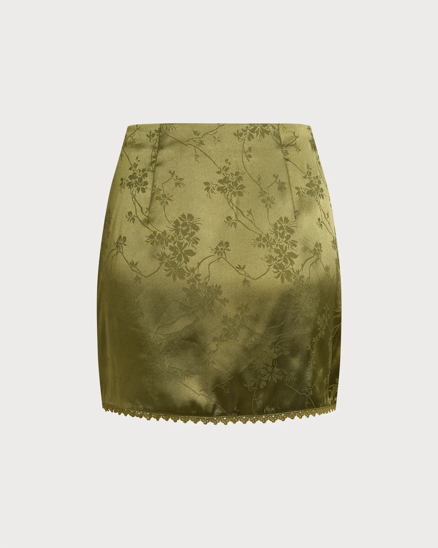 Green Floral Satin Mini Skirt - Image 8