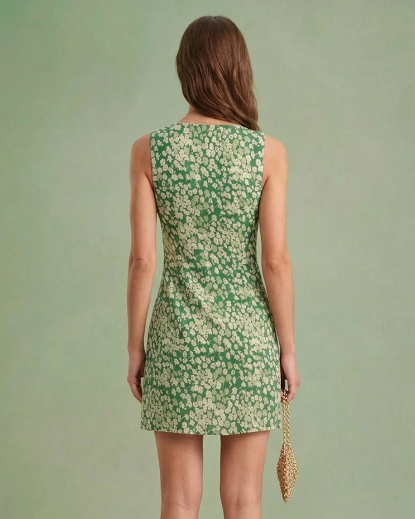 Green Floral Sleeveless Mini Dress - Image 2