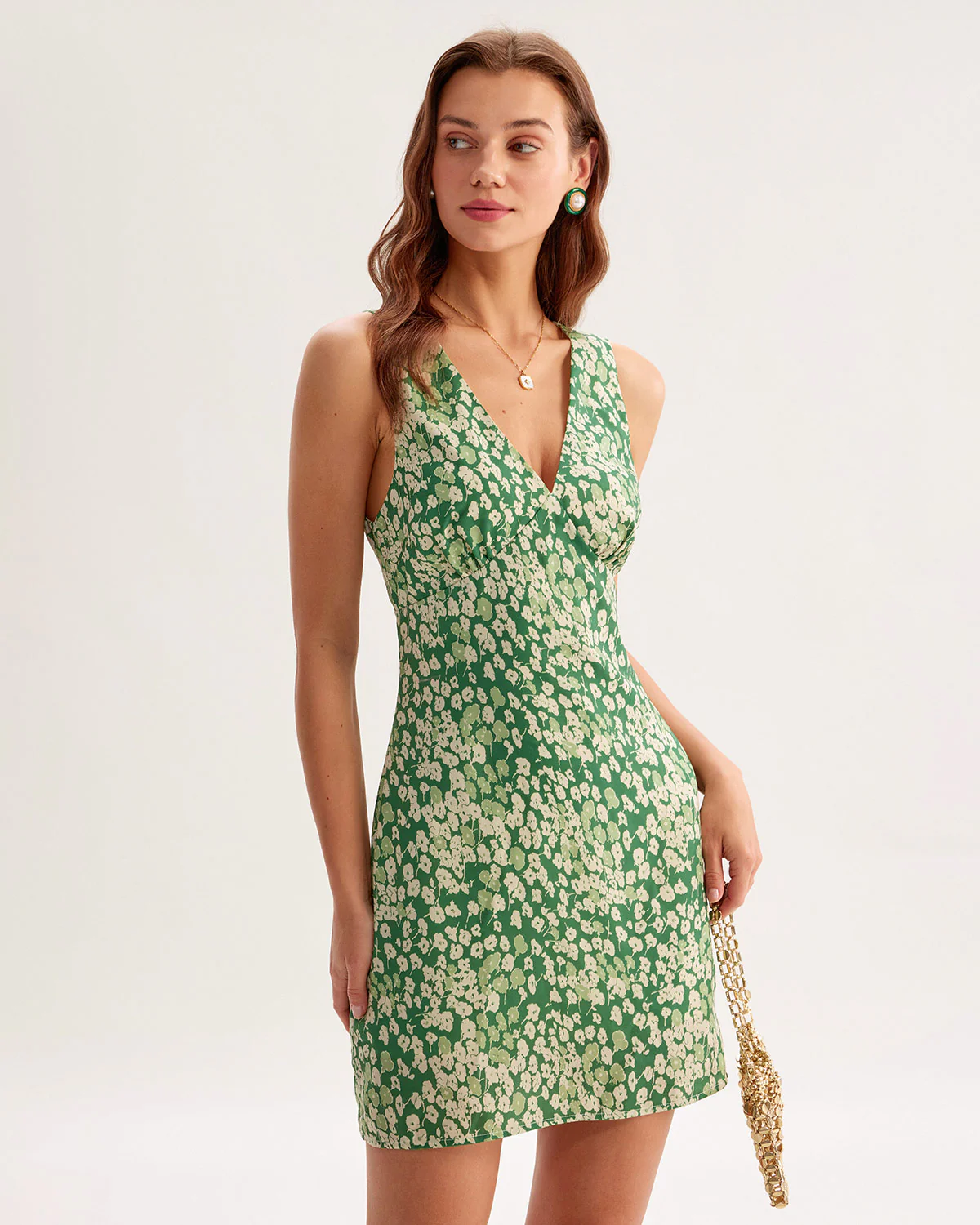 Green Floral Sleeveless Mini Dress - Image 3