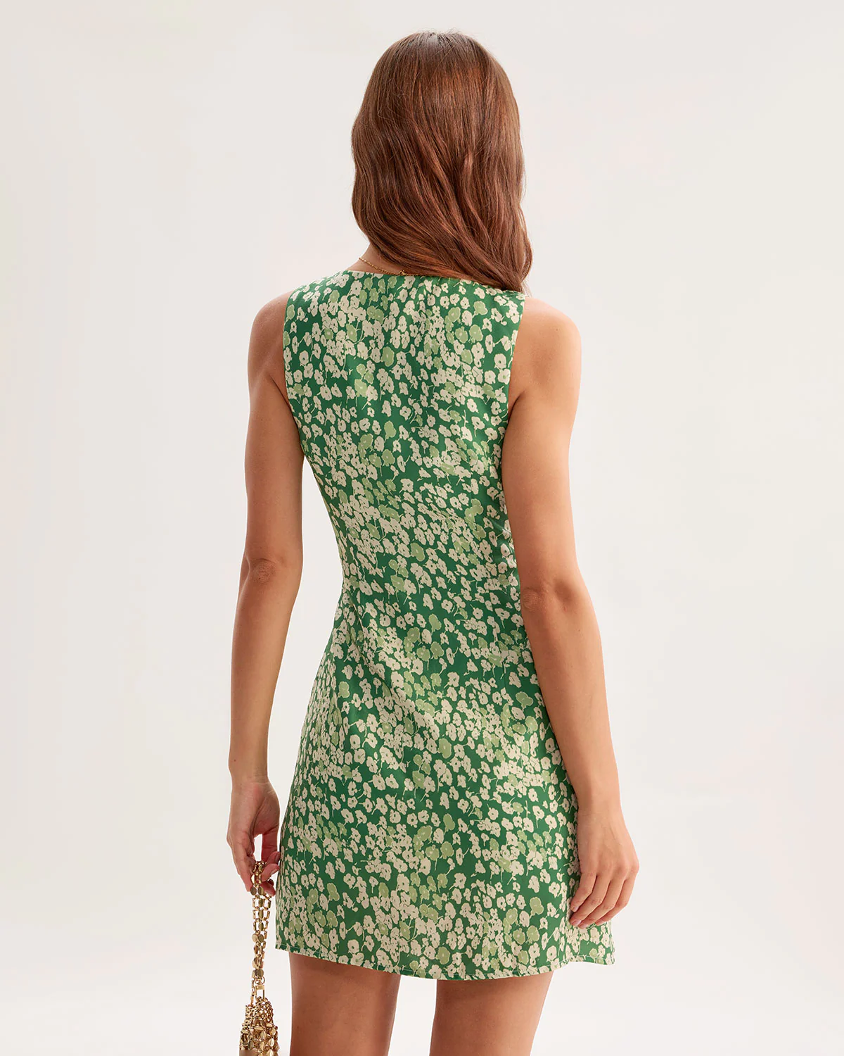 Green Floral Sleeveless Mini Dress - Image 7