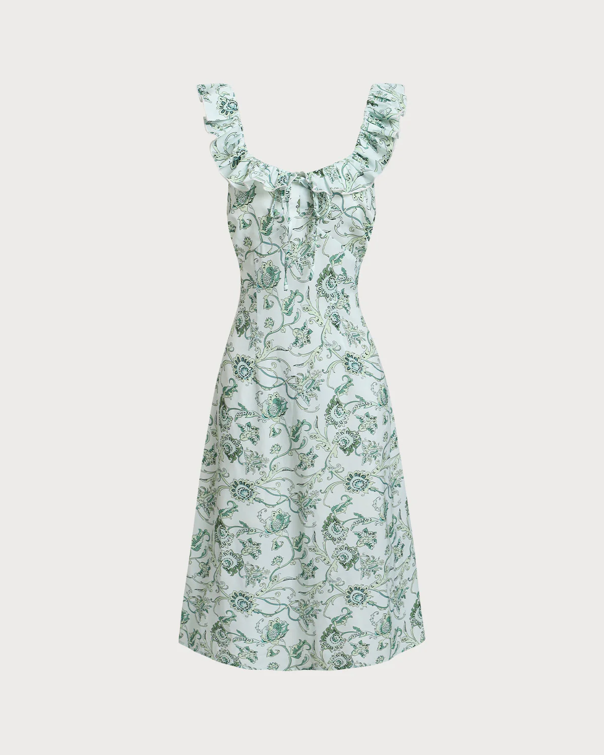 Green Floral Square Neck Ruched Midi Dress - Image 7