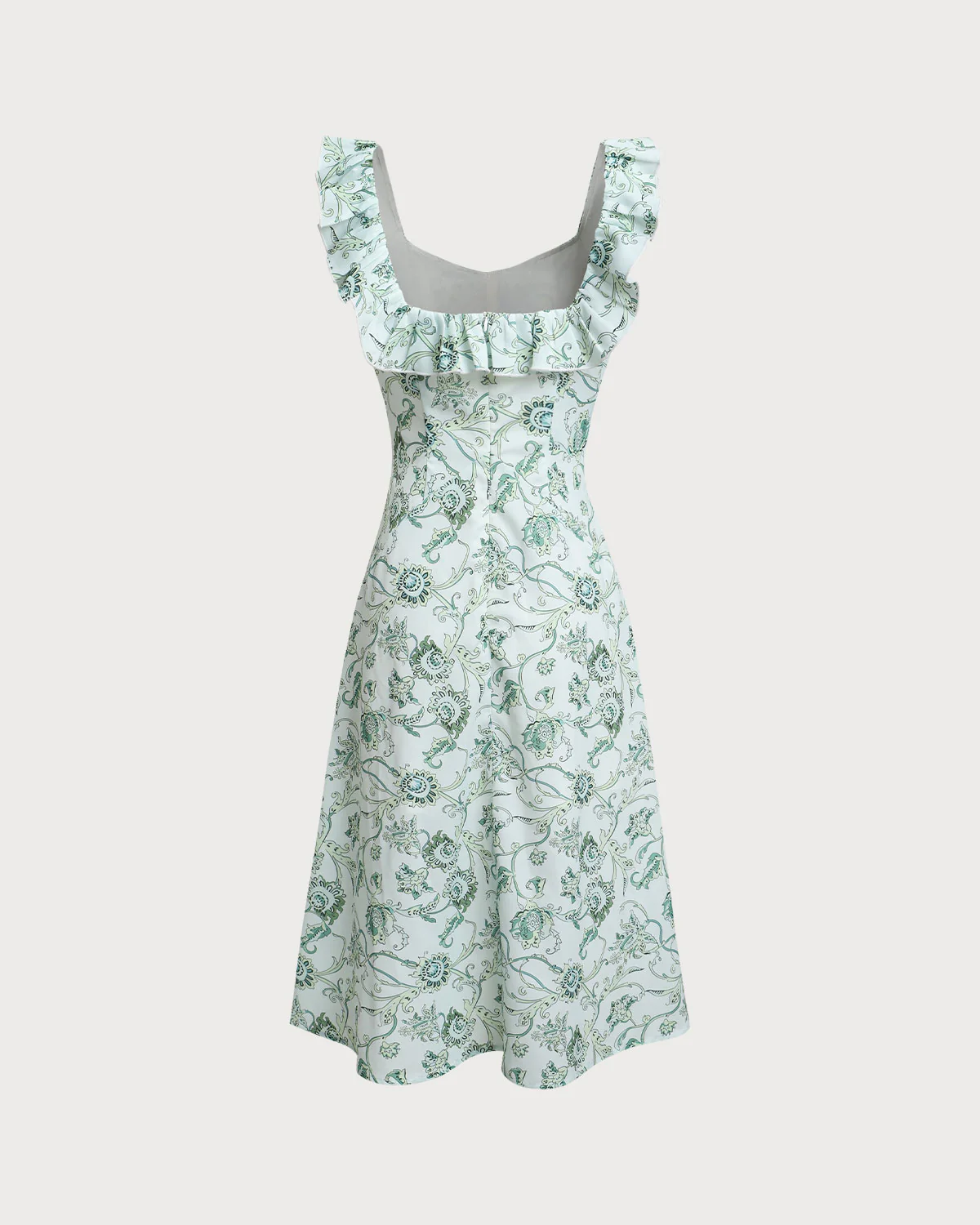 Green Floral Square Neck Ruched Midi Dress - Image 8