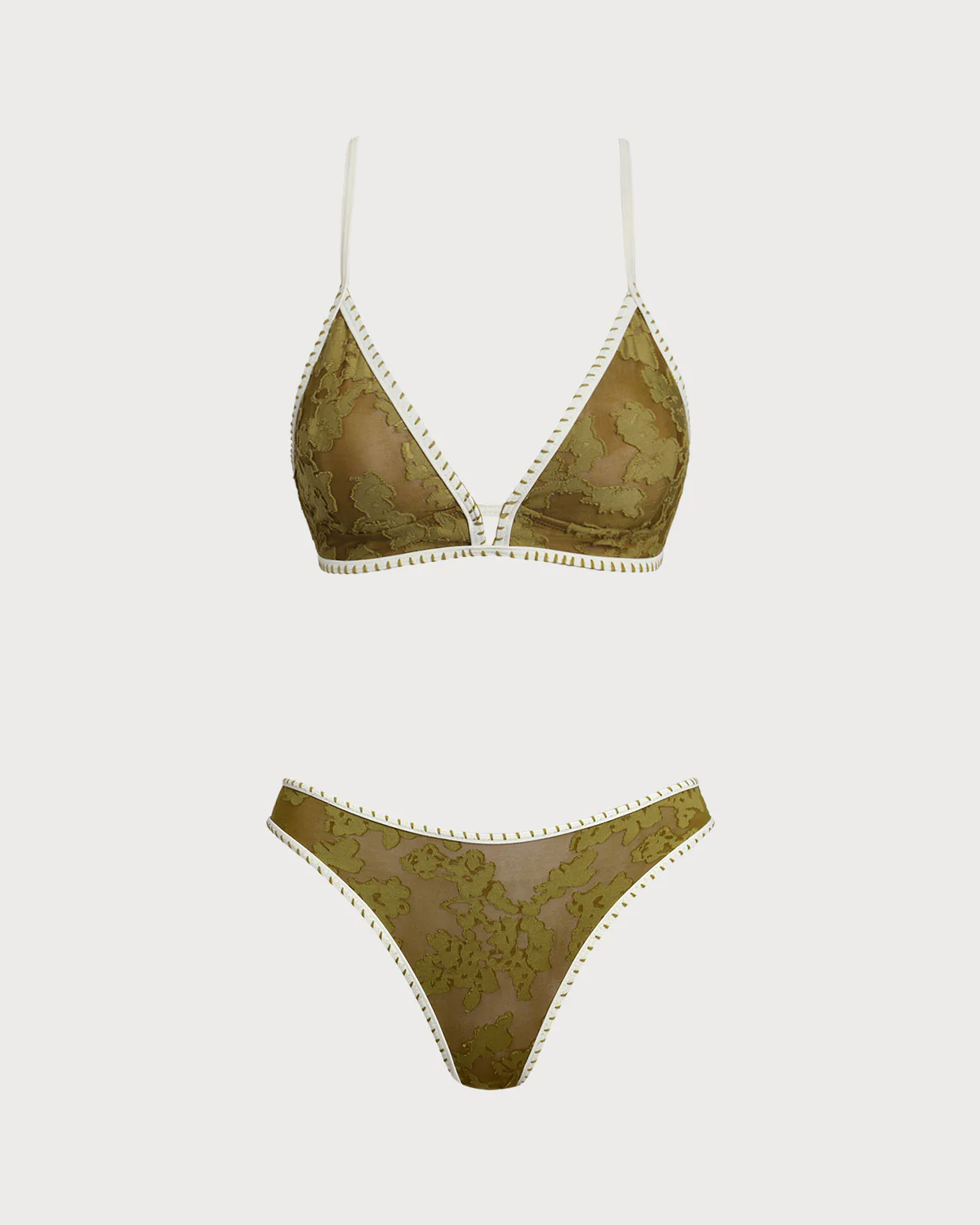 Green Floral Tie-back Triangle Bikini Set - Image 2