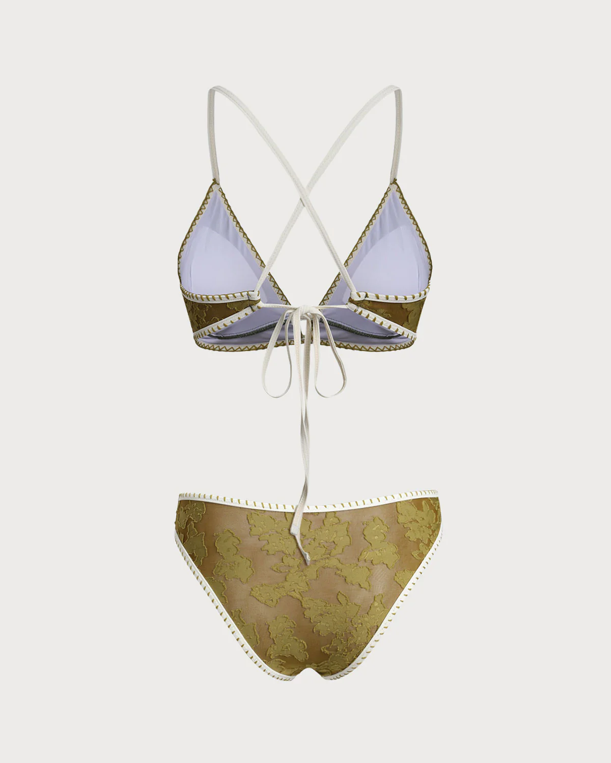 Green Floral Tie-back Triangle Bikini Set - Image 3