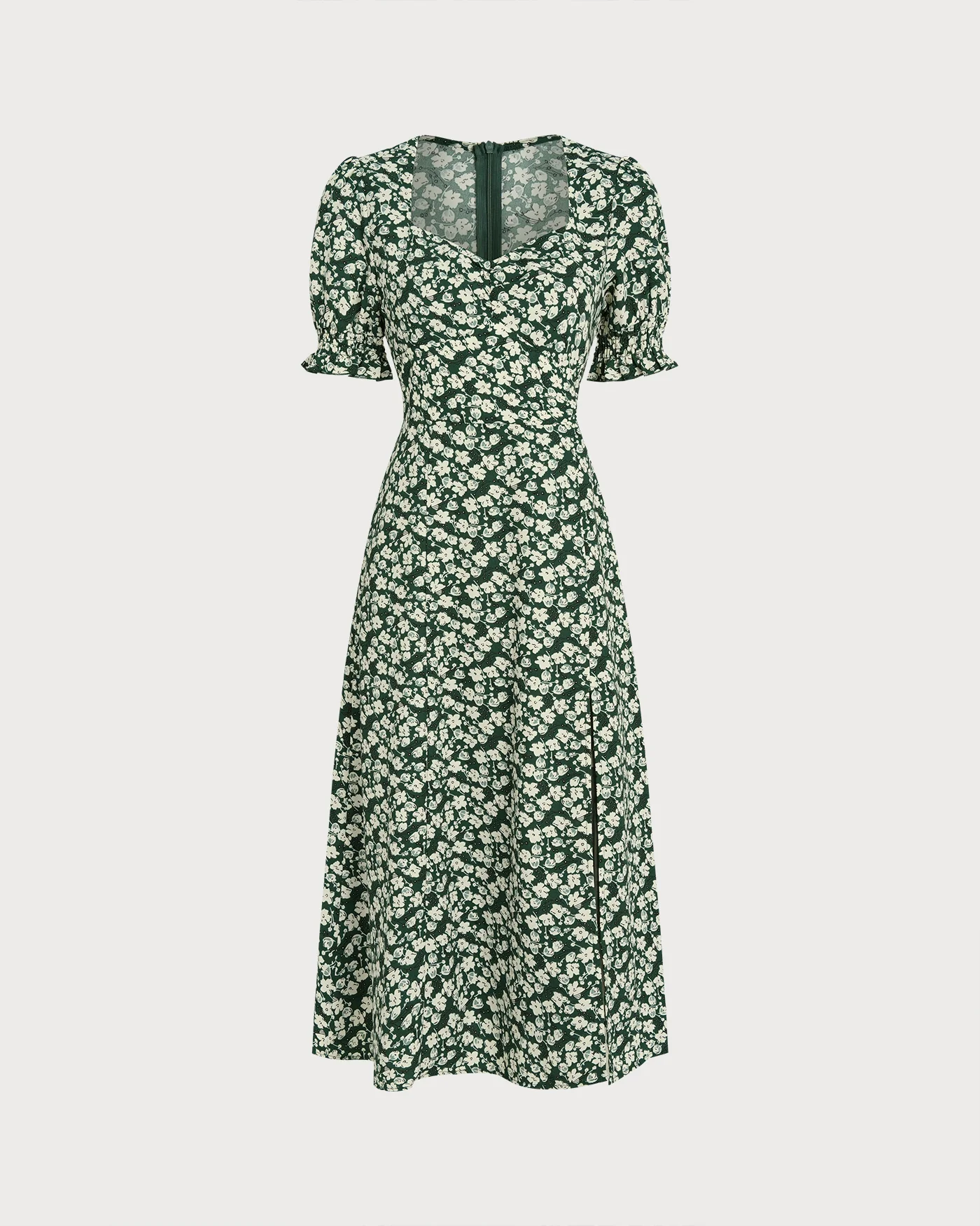 Green Floral V Neck Midi Dress - Image 8