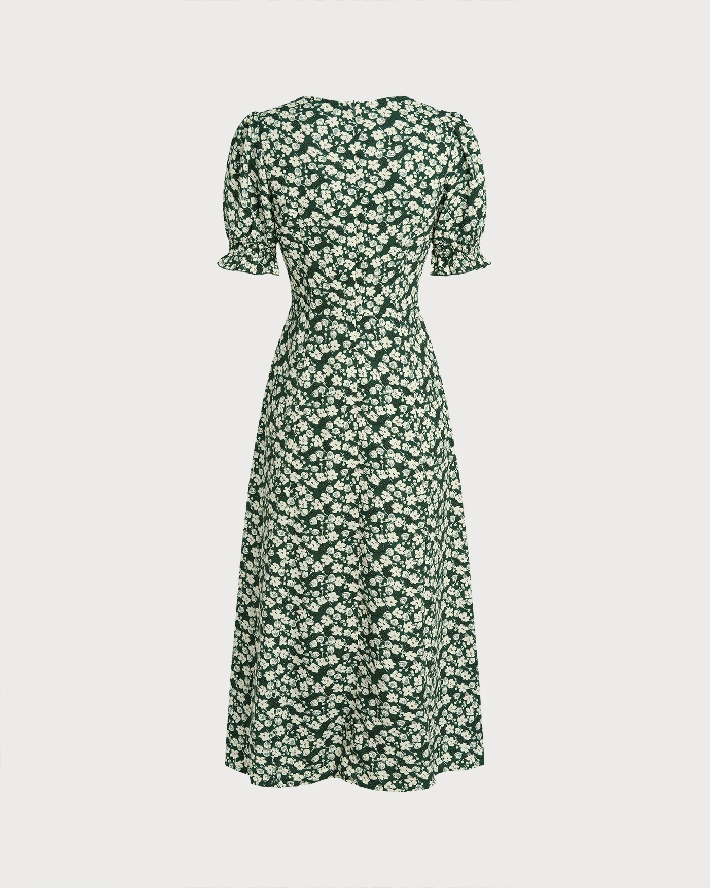 Green Floral V Neck Midi Dress - Image 9