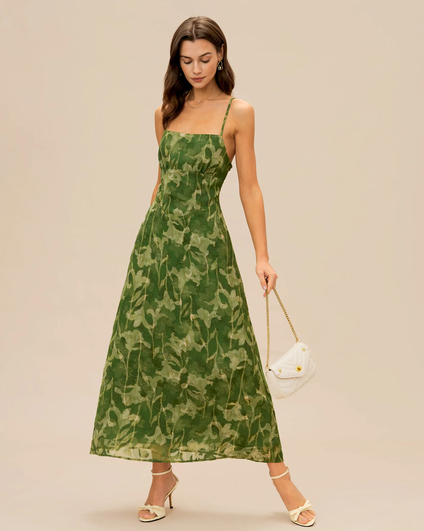 Green Floral X Cross Slip Maxi Dress - Image 3