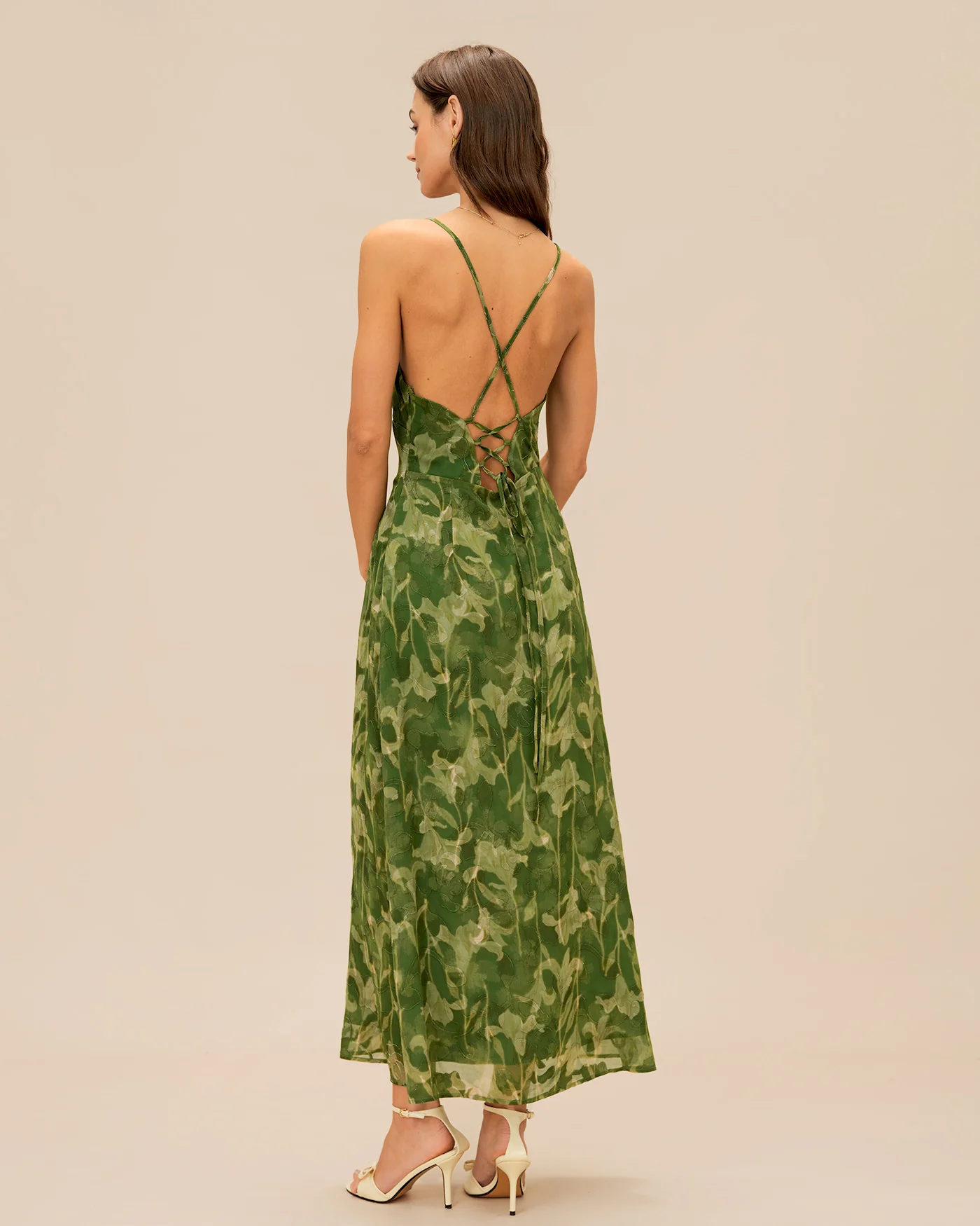 Green Floral X Cross Slip Maxi Dress - Image 4