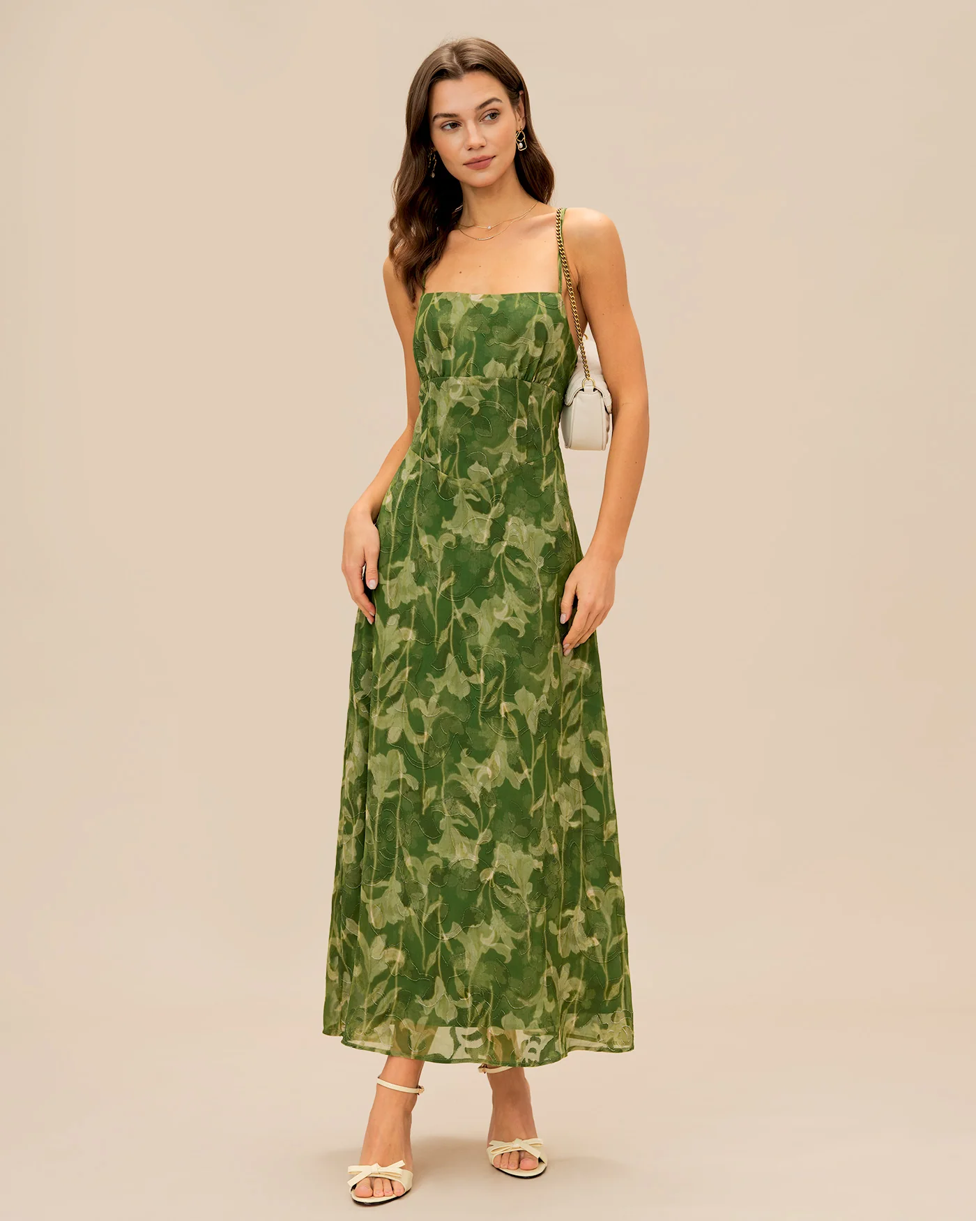 Green Floral X Cross Slip Maxi Dress - Image 5