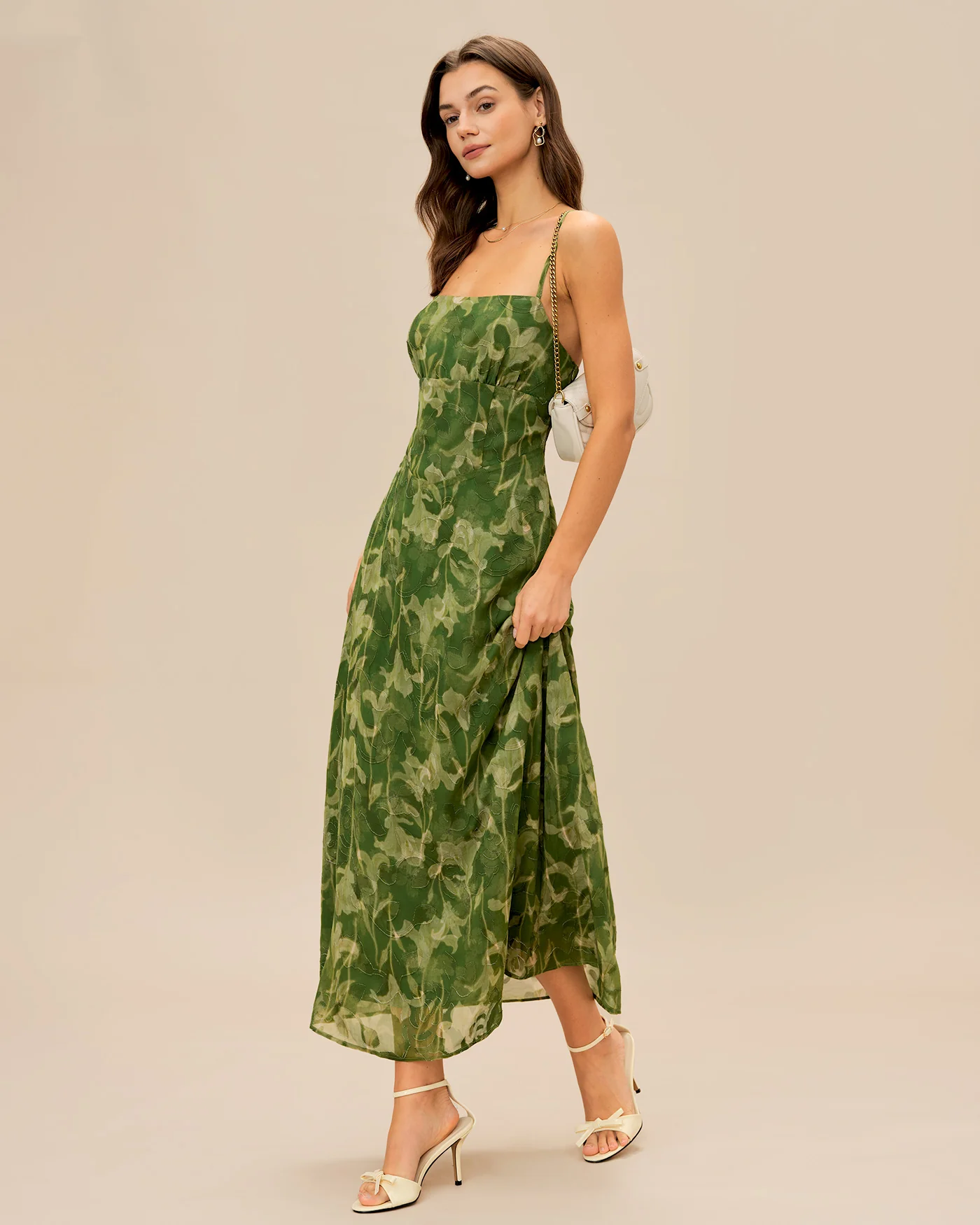 Green Floral X Cross Slip Maxi Dress - Image 6