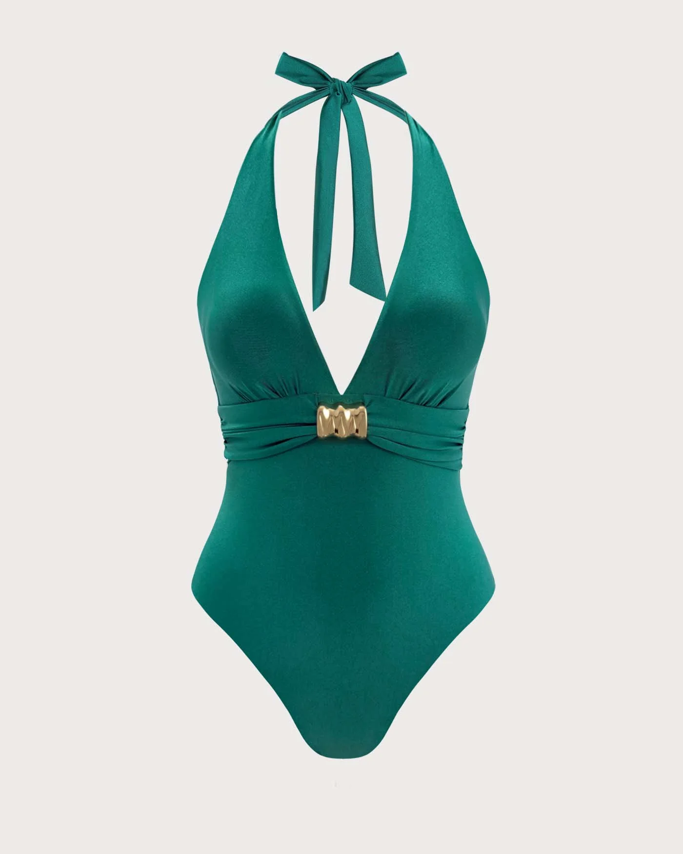 Green Halter Ruched Bralette One Piece - Image 3